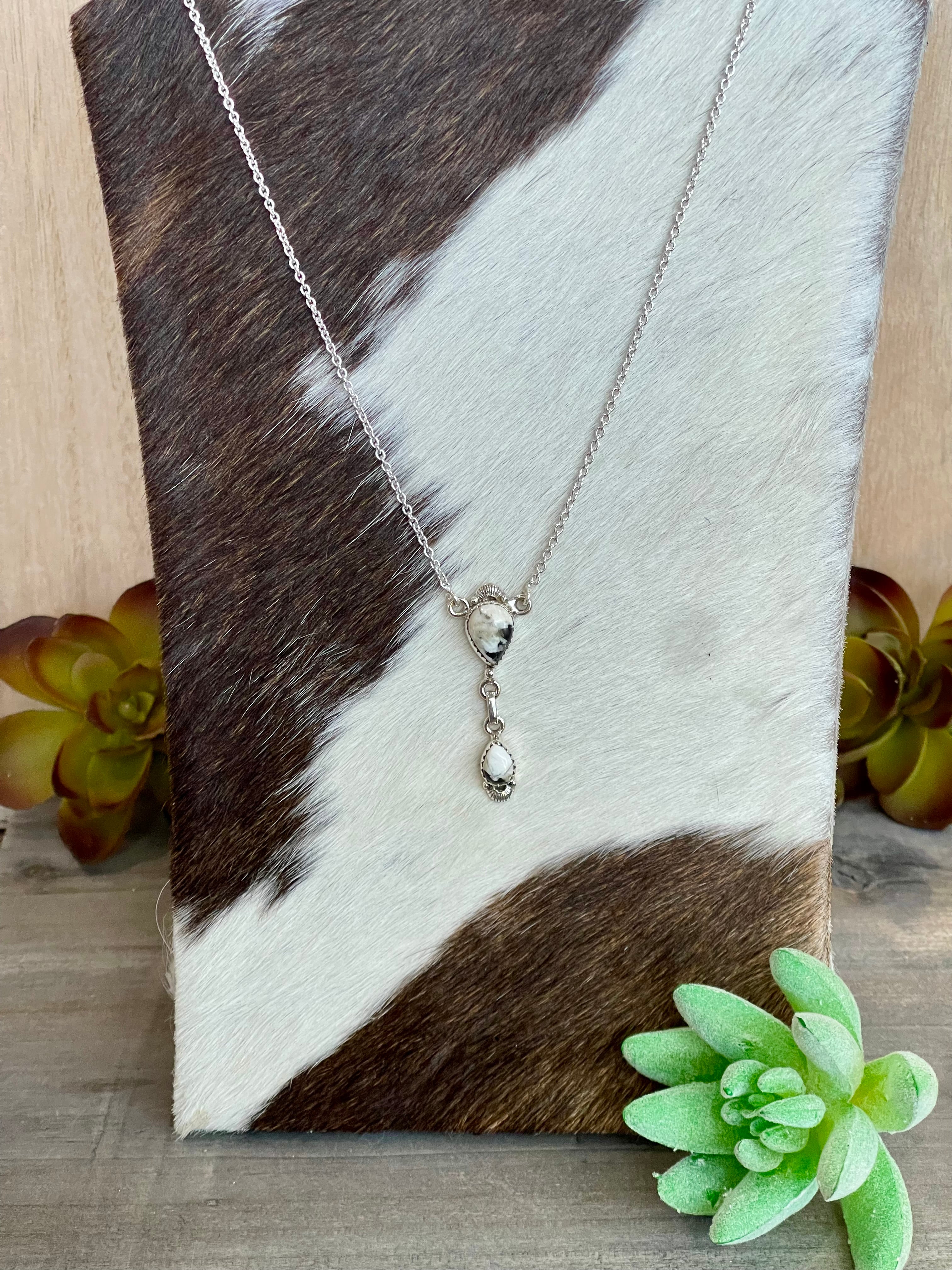 Southwest Handmade White Buffalo & Sterling Silver Chain Necklace