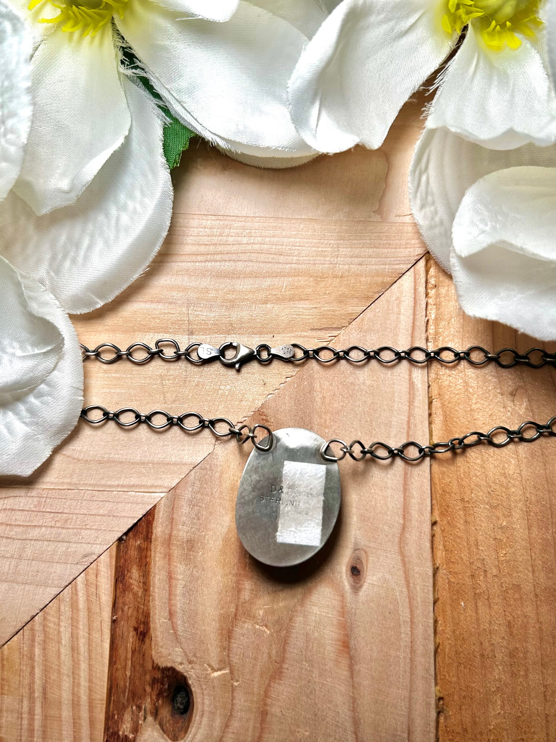 Navajo Made Angel Wing Variscite & Sterling Silver Necklace