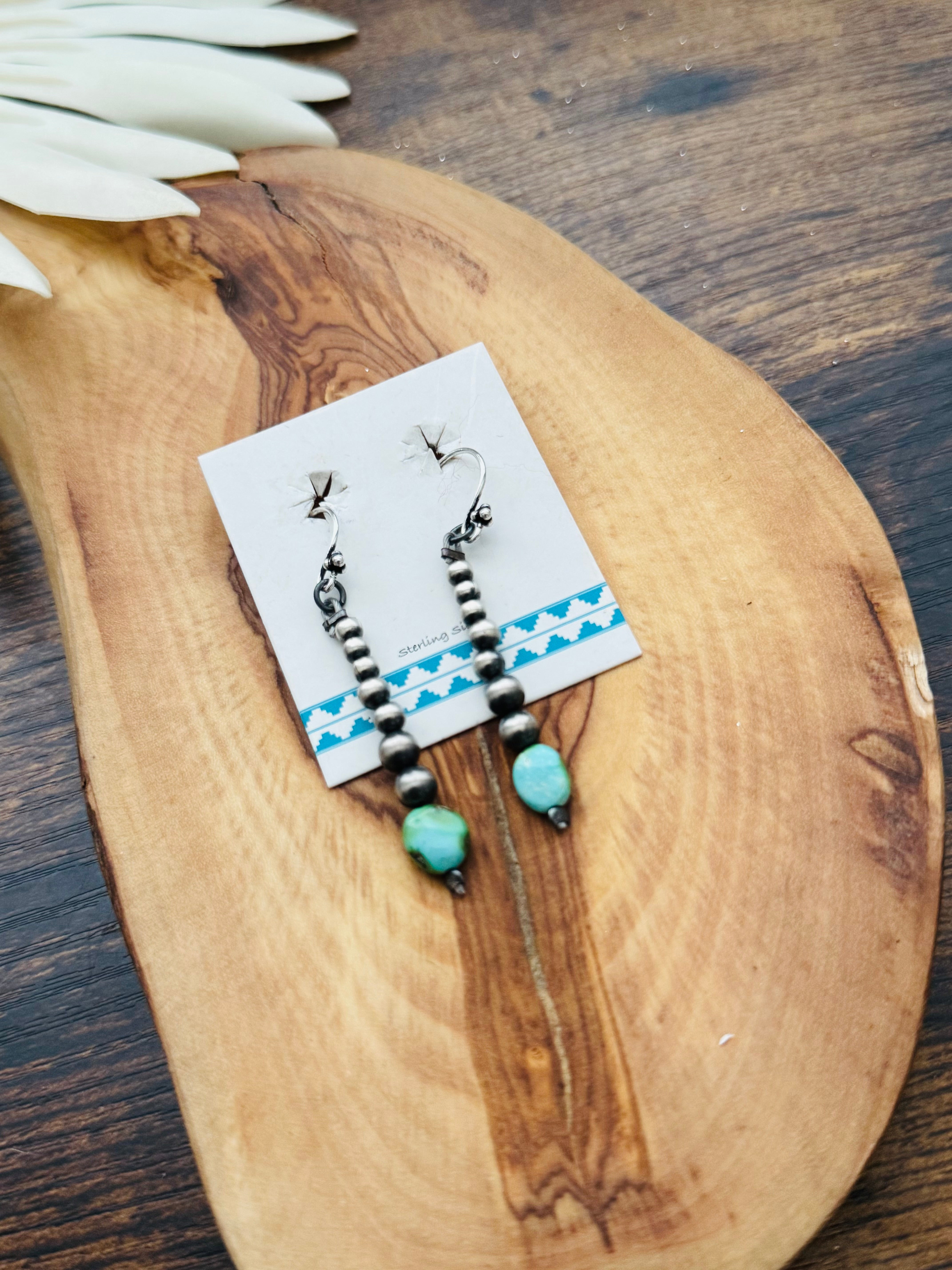 Southwest Handmade Sonoran Mountain Turquoise & Sterling Silver Pearl Dangle Earrings