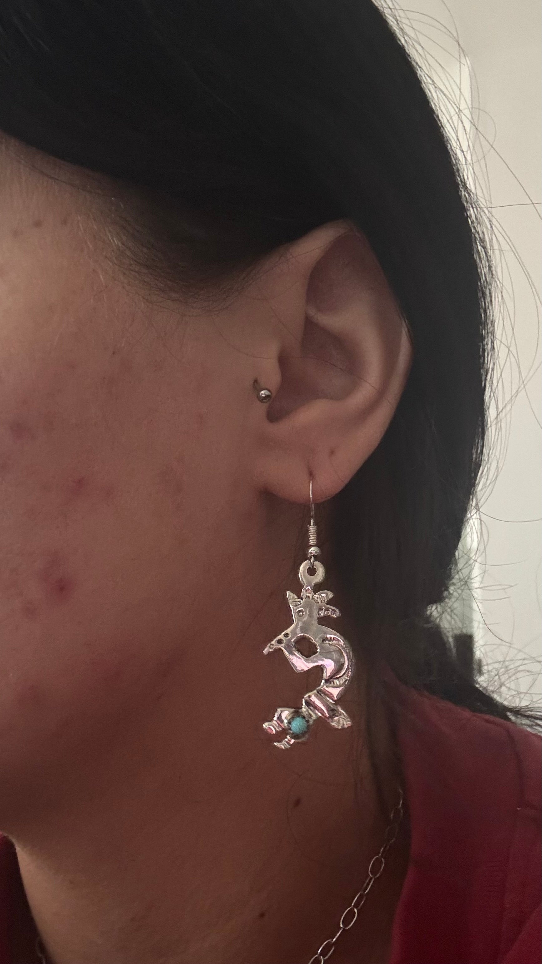 Navajo Made Kingman Turquoise & Sterling Silver Dangle Earrings