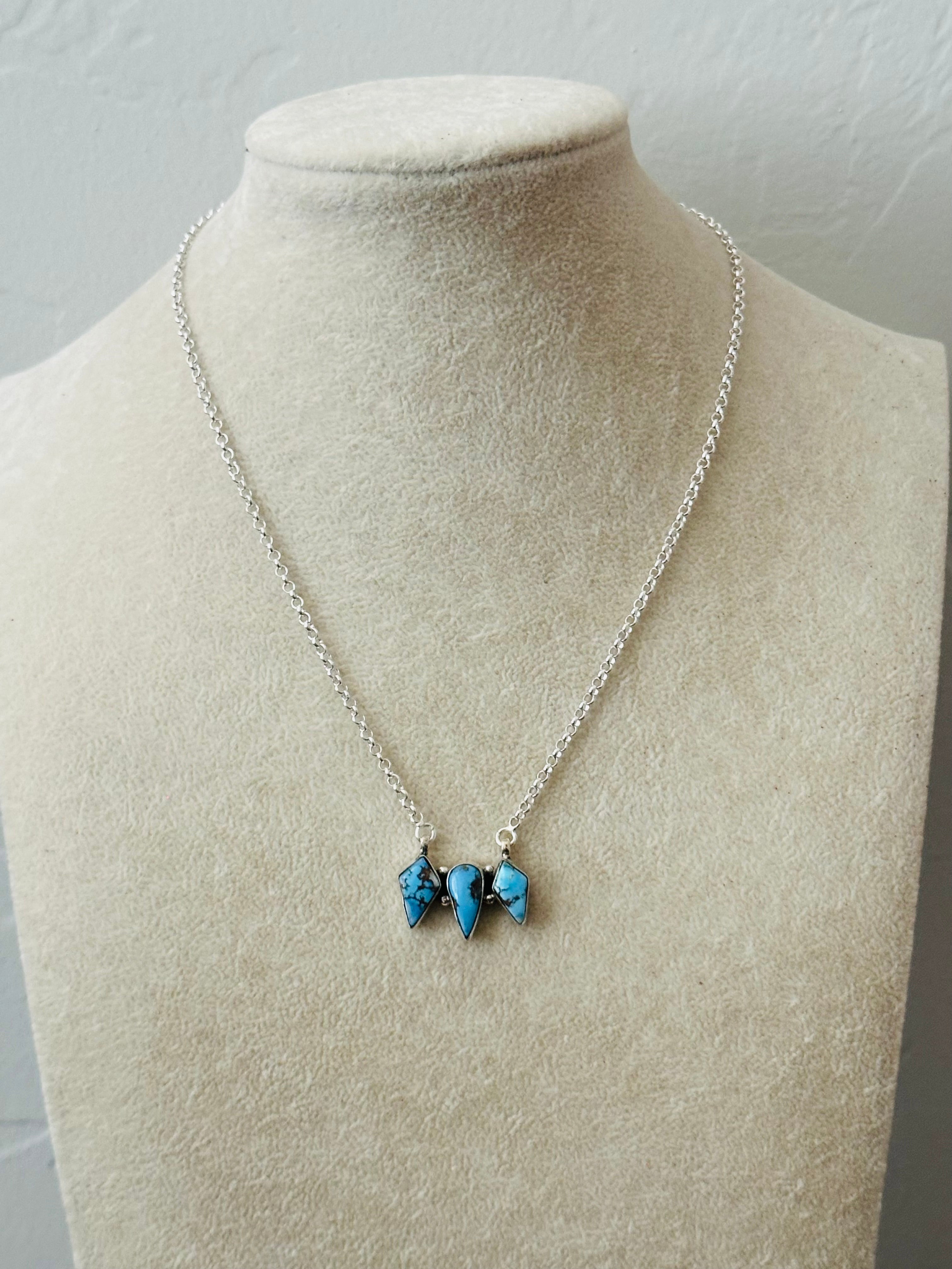 Southwest Handmade Golden Hills Turquoise & Sterling Silver Cluster Necklace