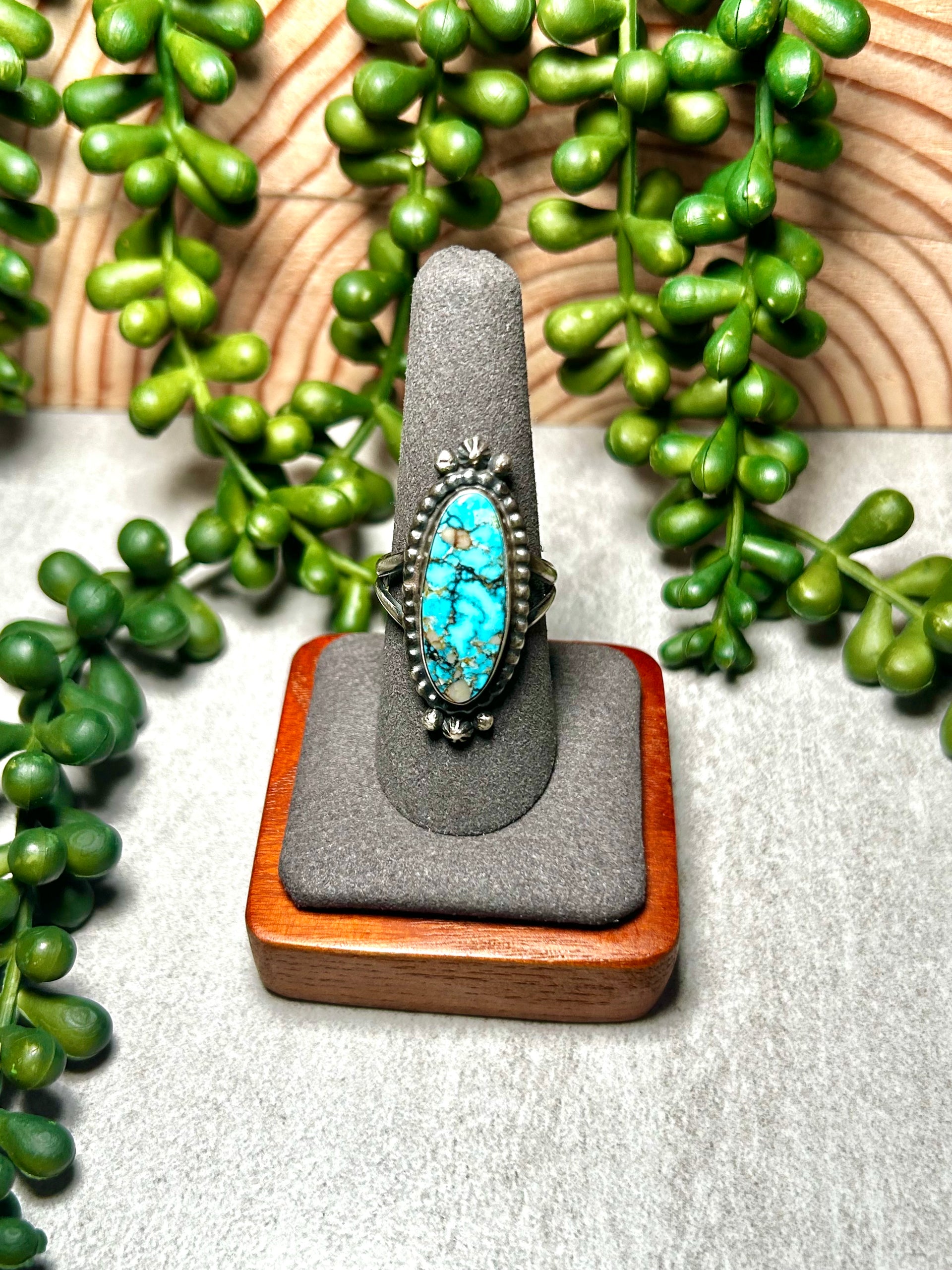 Navajo Made Highgrade Kingman Turquoise & Sterling Silver Ring Size 9.5