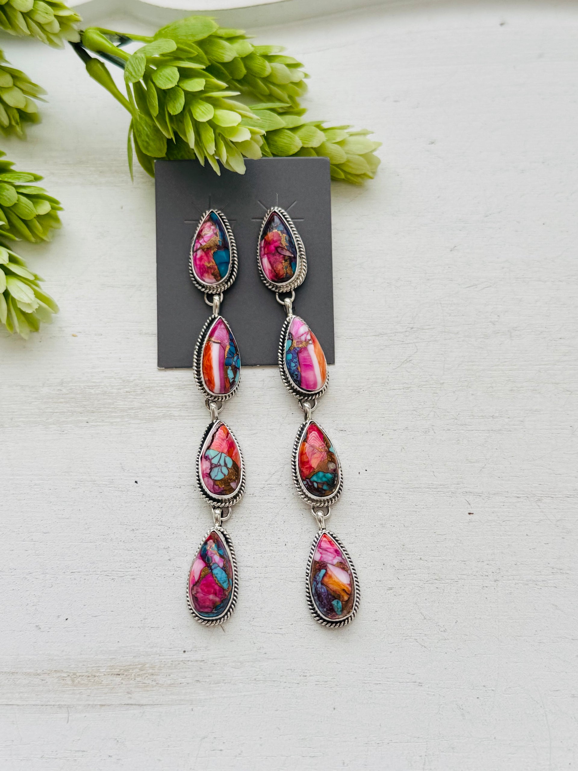 Navajo Made Pink Mohave Turquoise & Sterling Silver Post Earrings