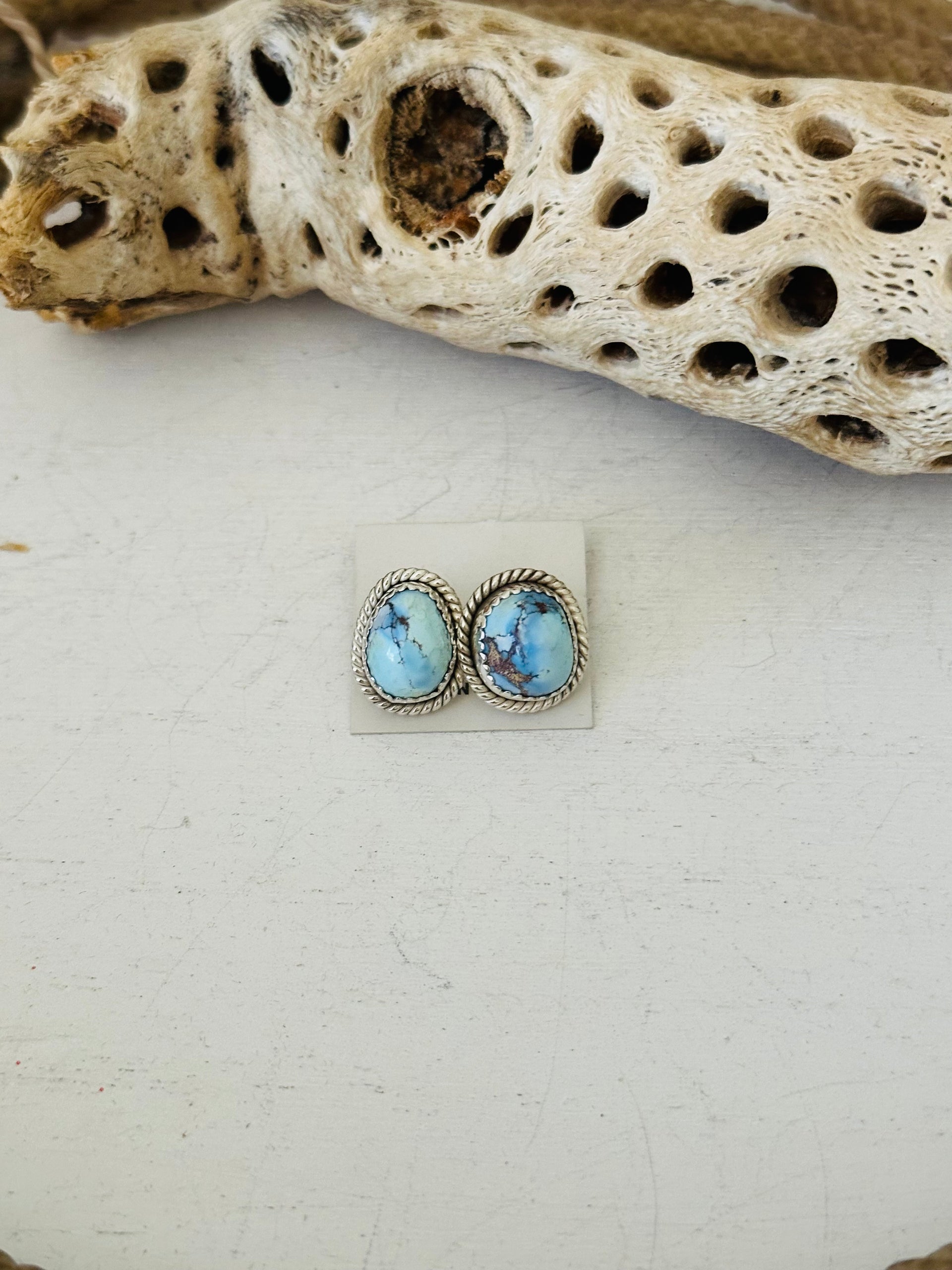 Southwest Handmade Golden Hills Turquoise & Sterling Silver Post Stud Earrings