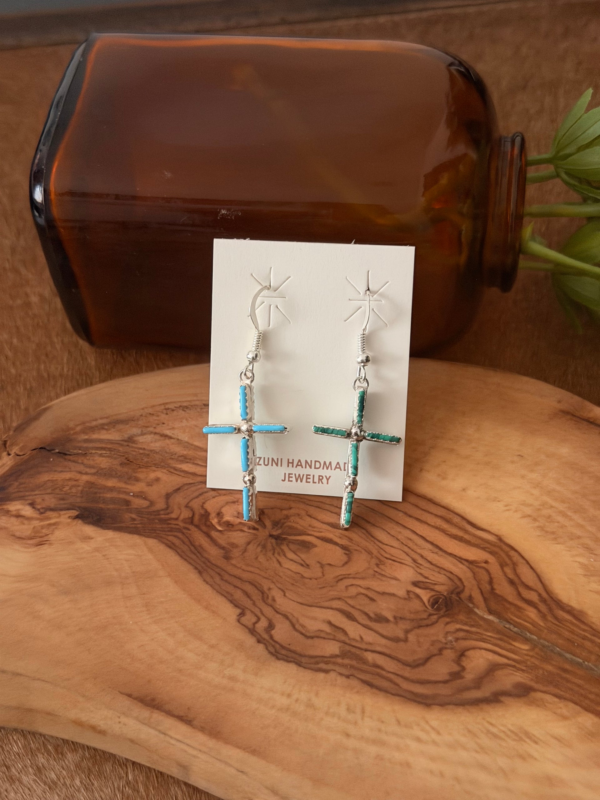 Zuni Made Multi Stone & Sterling Silver Reversible Dangle Earrings