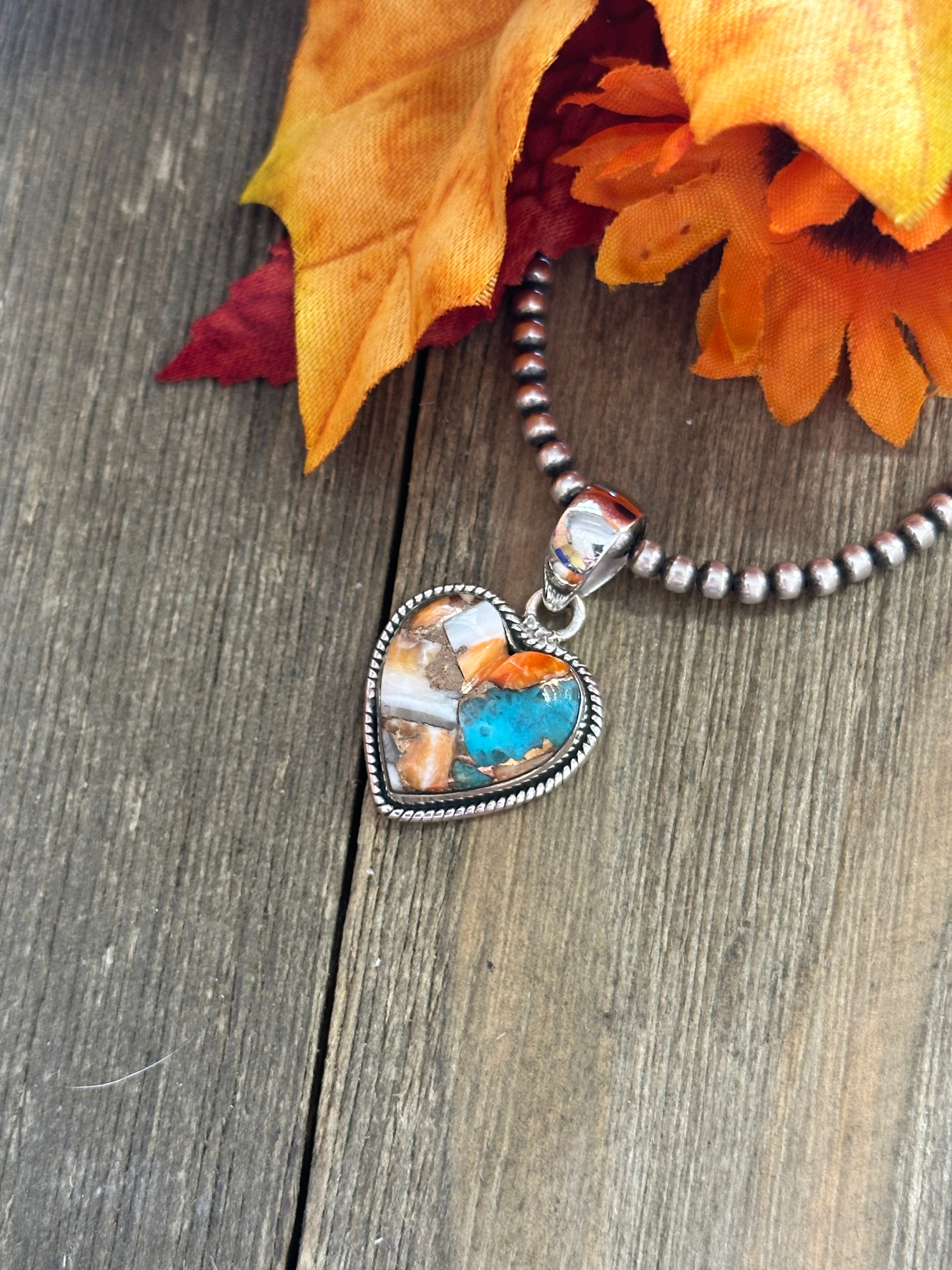 Southwest Handmade Mohave Turquoise & Sterling Silver Heart Pendant