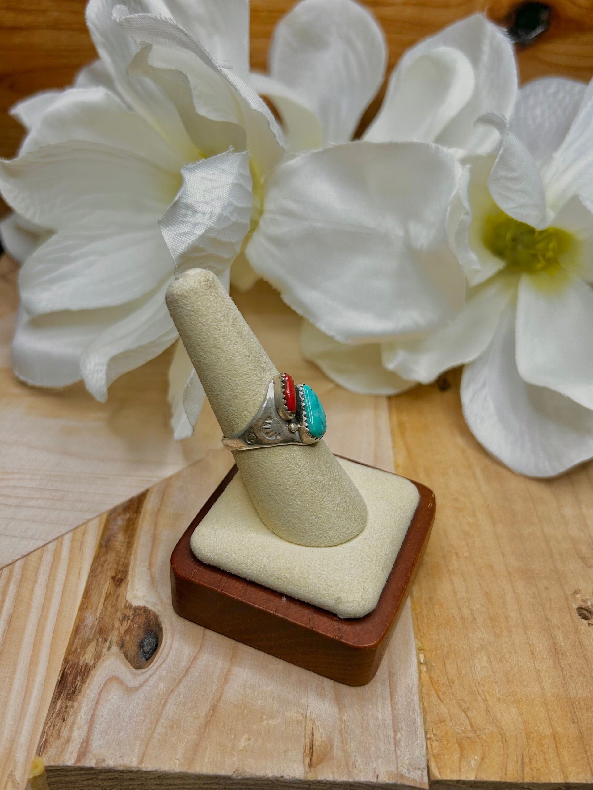 Navajo Made Multi Stone & Sterling Silver Cluster Ring Size 7.5