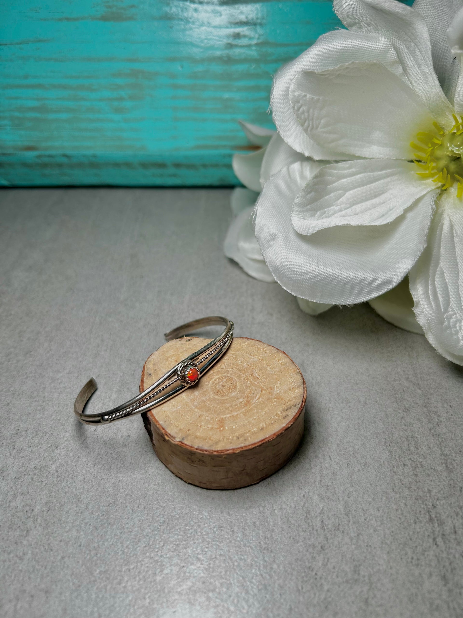Navajo Made Opal & Sterling Silver Cuff Bracelet