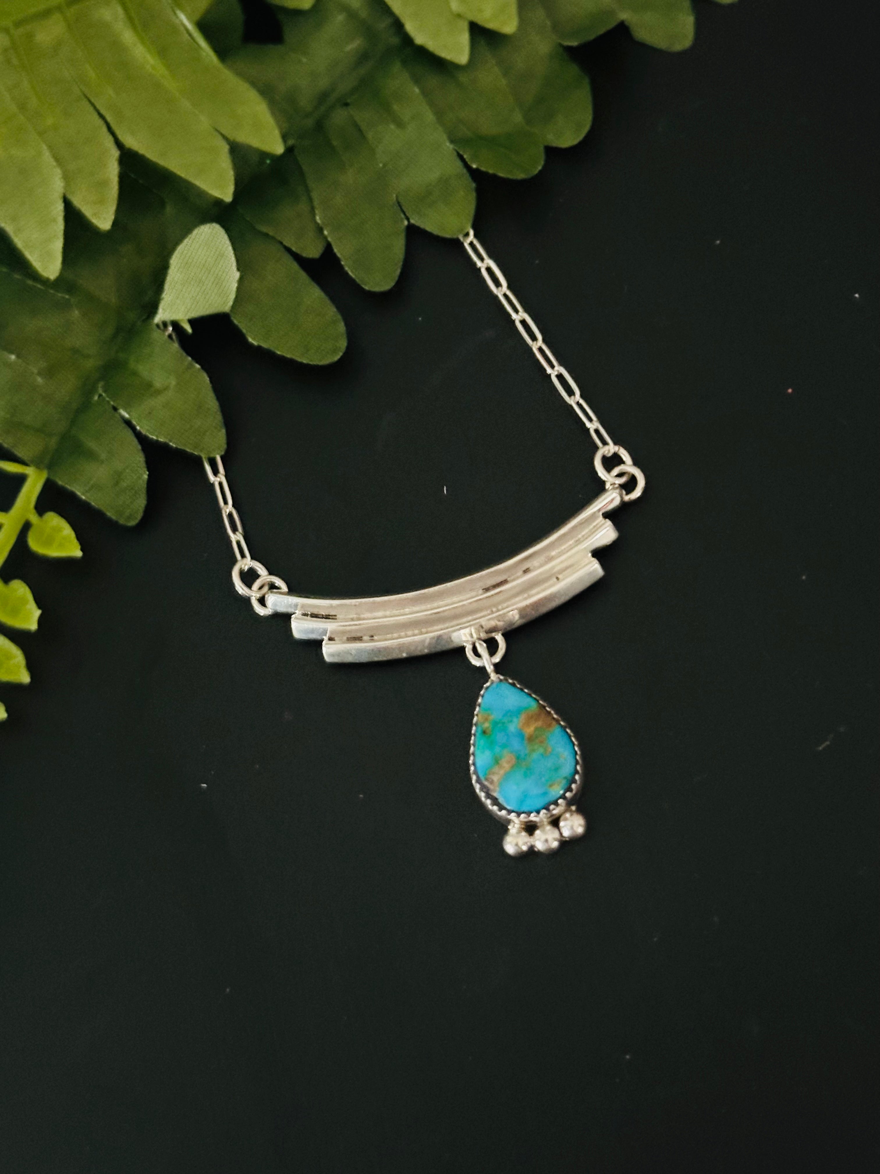 Navajo Made Sonoran Mountain Turquoise & Sterling Silver Necklack