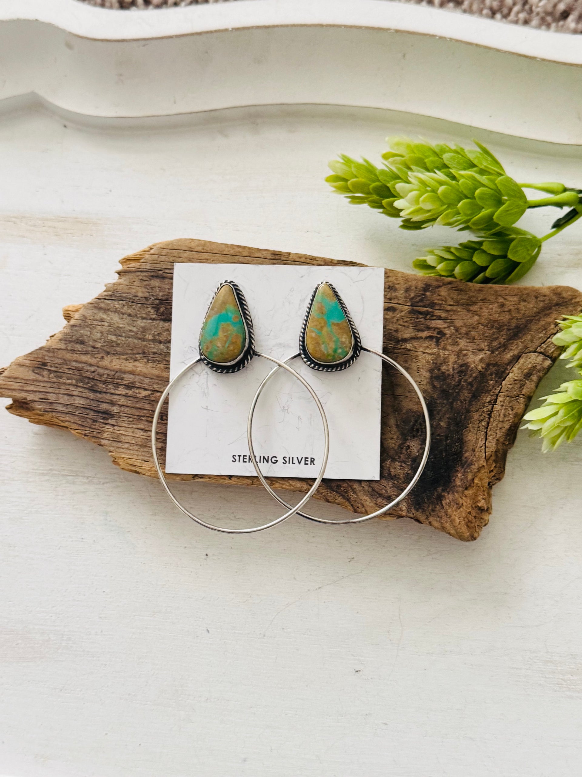 Elouise Kee Ribbon Royston & Sterling Silver Post Dangle Hoop Earrings