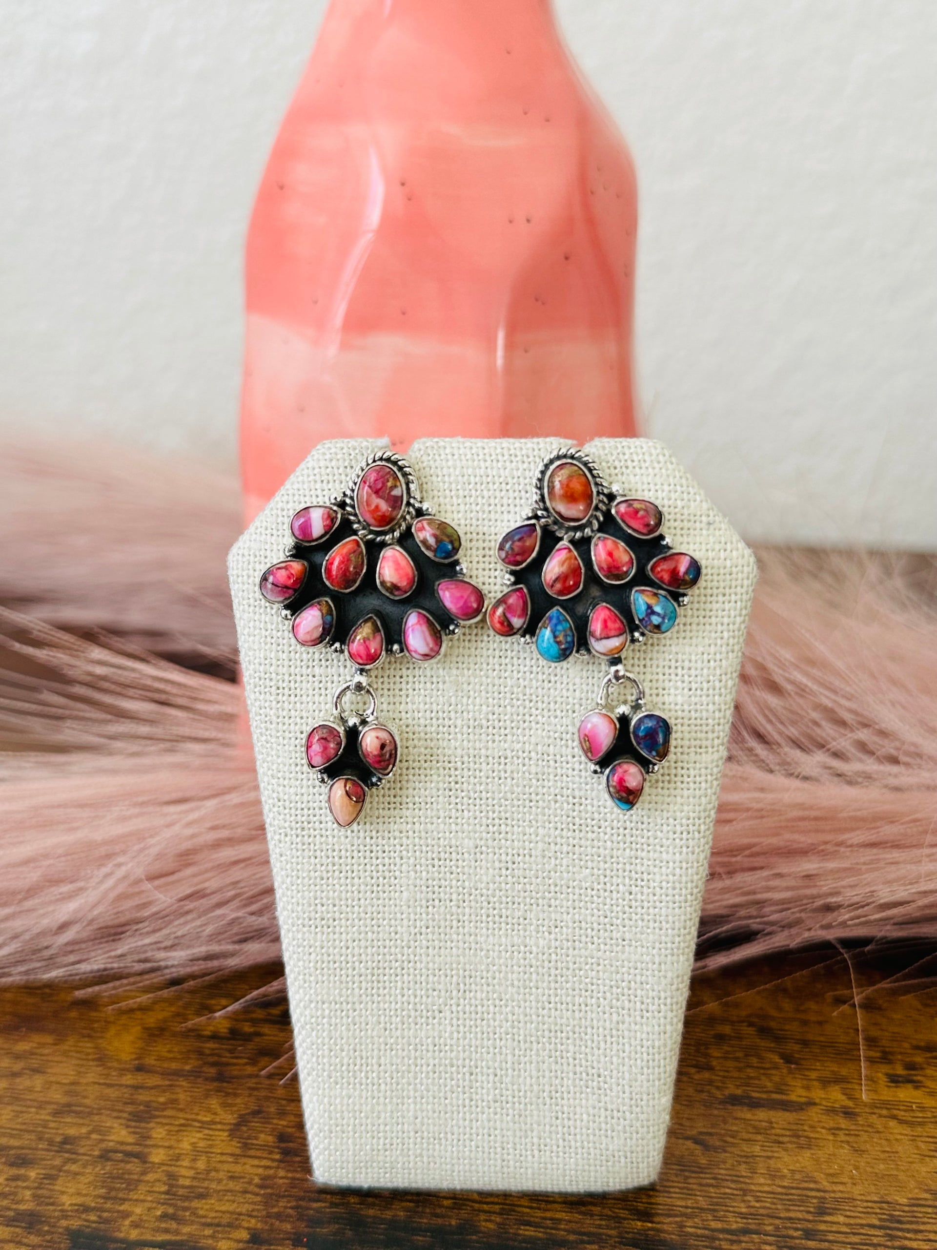 Southwest Handmade Mohave Turquoise & Sterling Silver Post Dangle Earrings