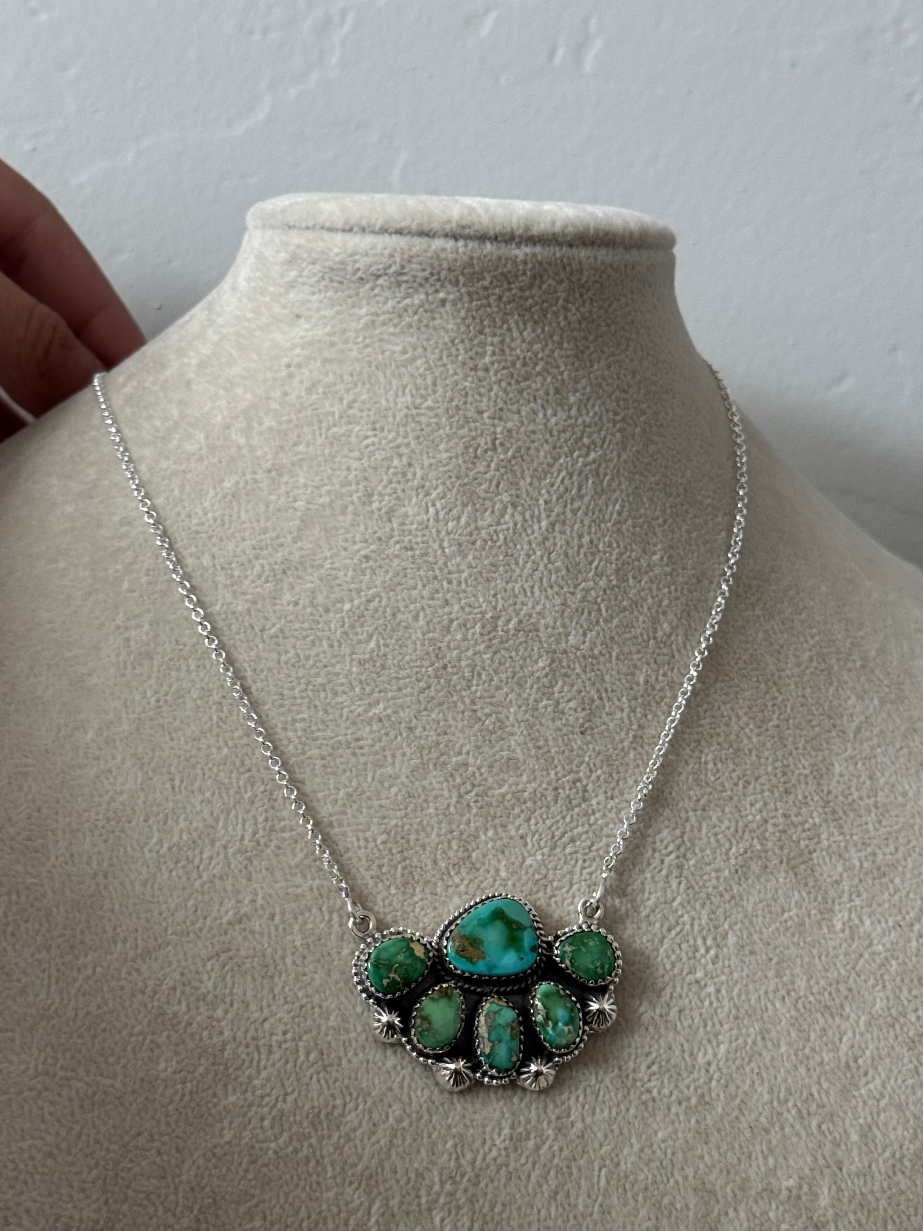 Southwest Sonoran Mountain Turquoise & Sterling Silver Cluster Necklace