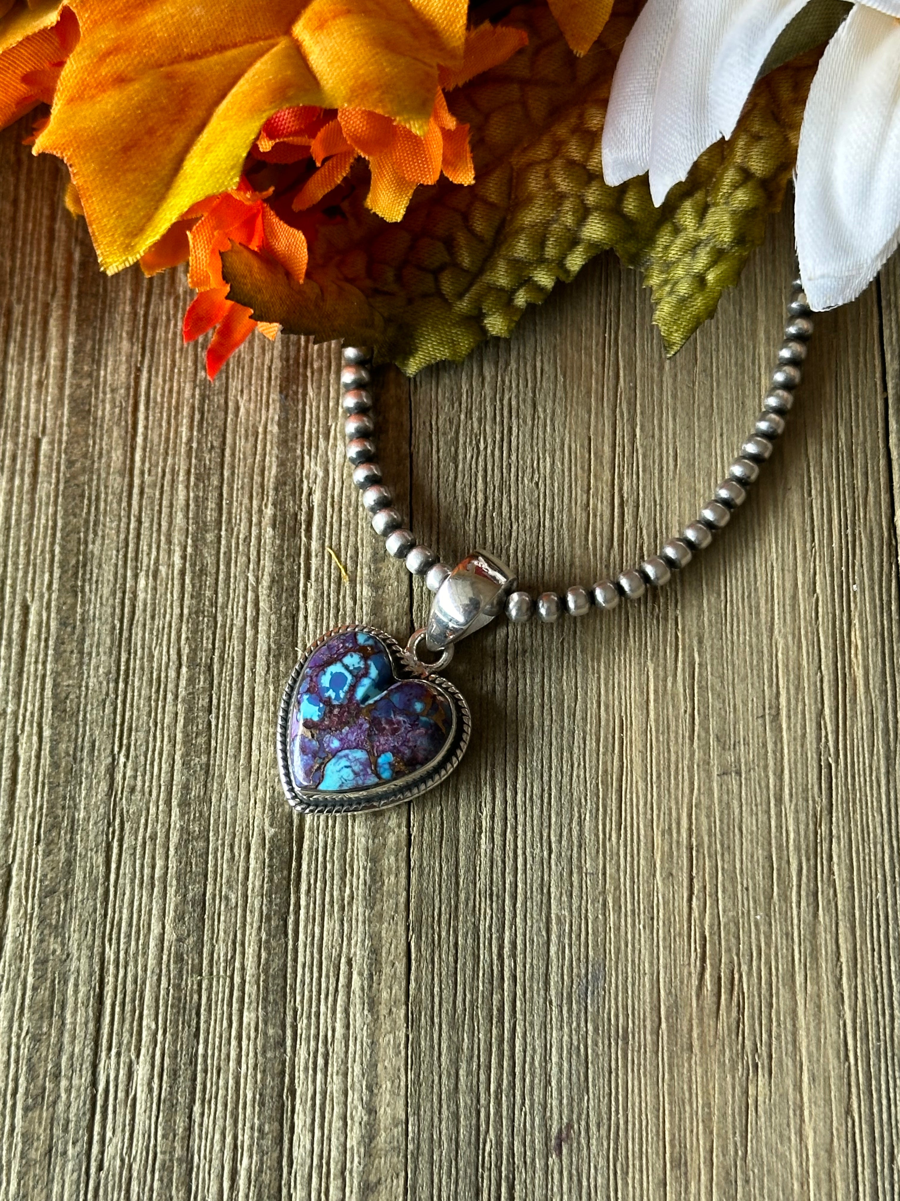 Southwest Handmade Purple Mohave Turquoise & Sterling Silver Heart Pendant