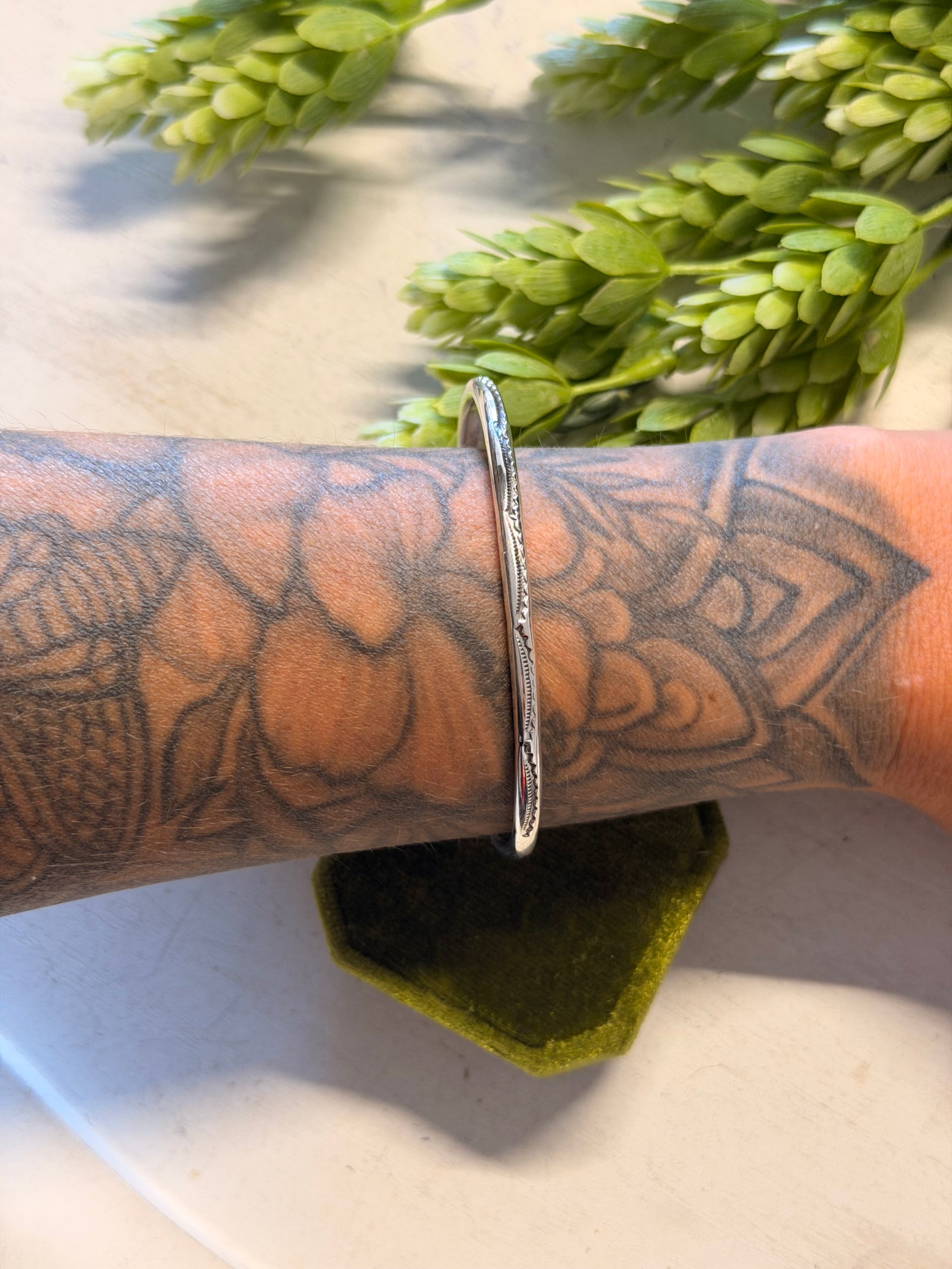 Navajo Made Sterling Silver Stamped Cuff Bracelet