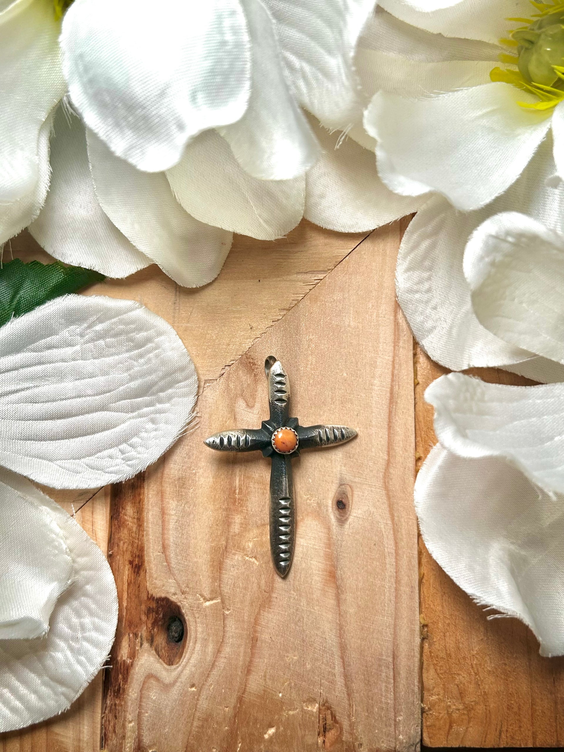 Navajo Made Spiny Oyster & Sterling Silver Pendant