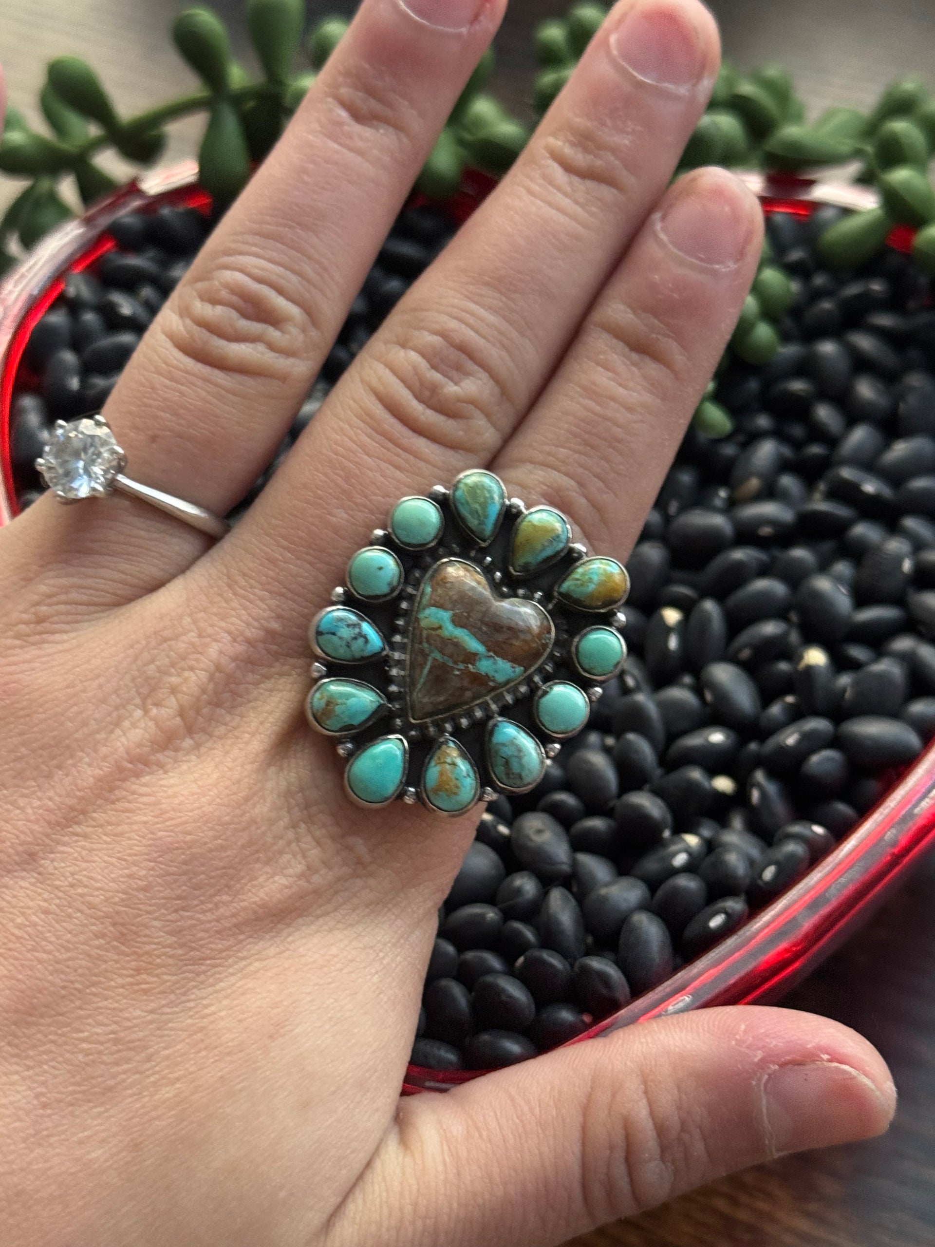 Southwest Handmade Multi Turquoise & Sterling Silver Adjustable Cluster Ring