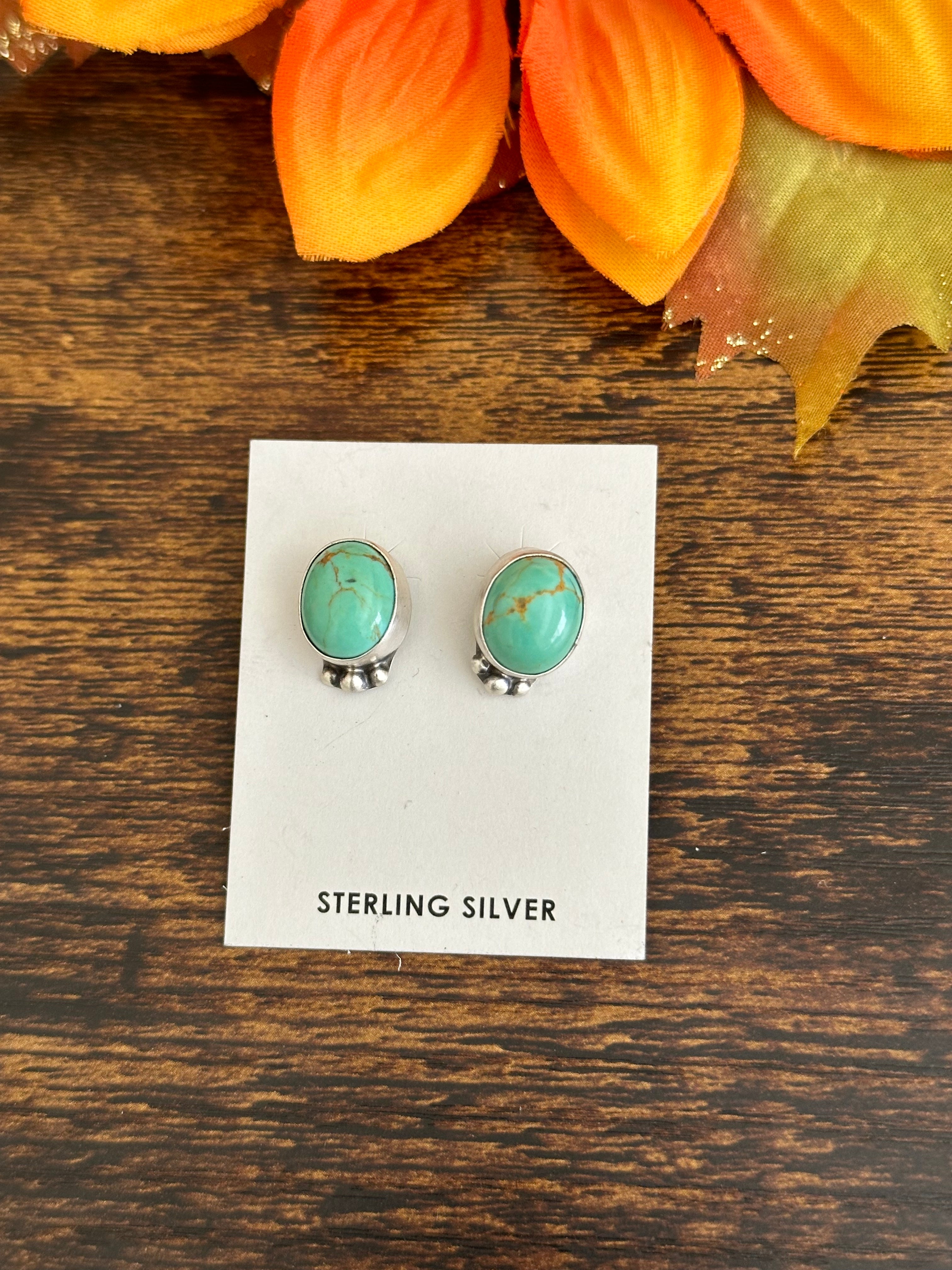 Judith Dixon Kingman Turquoise & Sterling Silver Post Earrings
