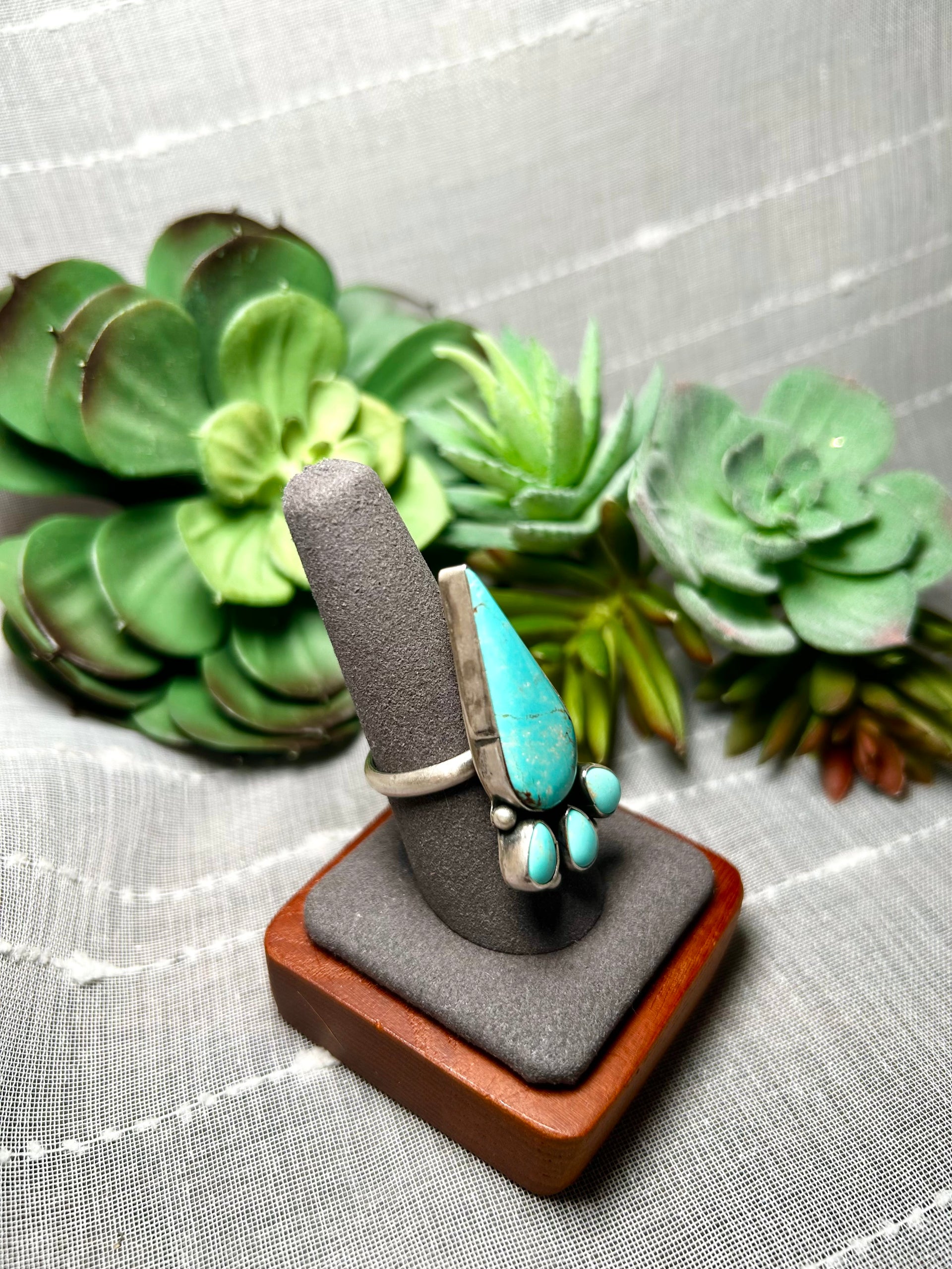 Navajo Made #8 Turquoise & Sterling Silver Ring Size 8.5