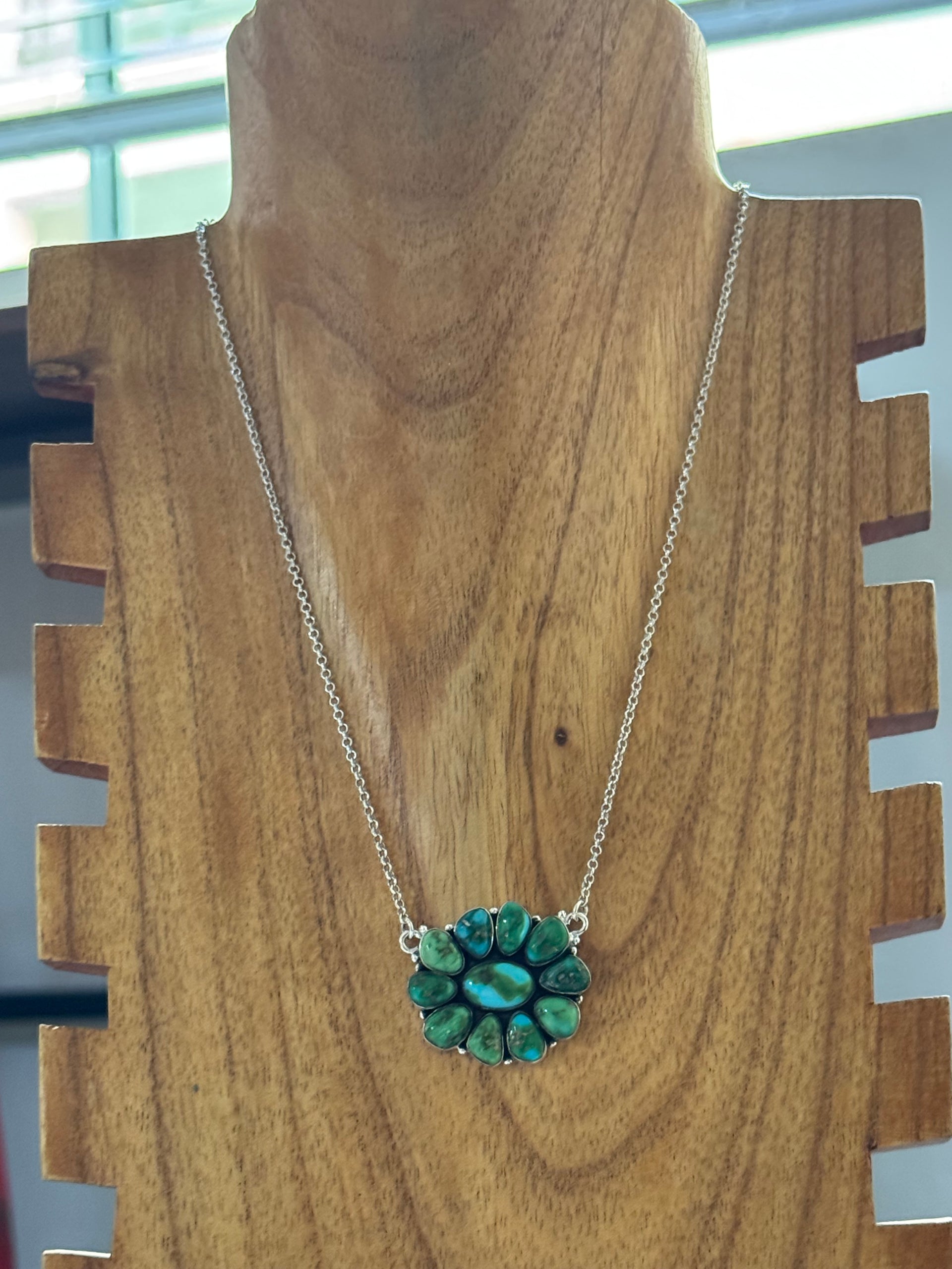 Southwest Made Sonoran Mountain Turquoise & Sterling Silver Cluster Necklace