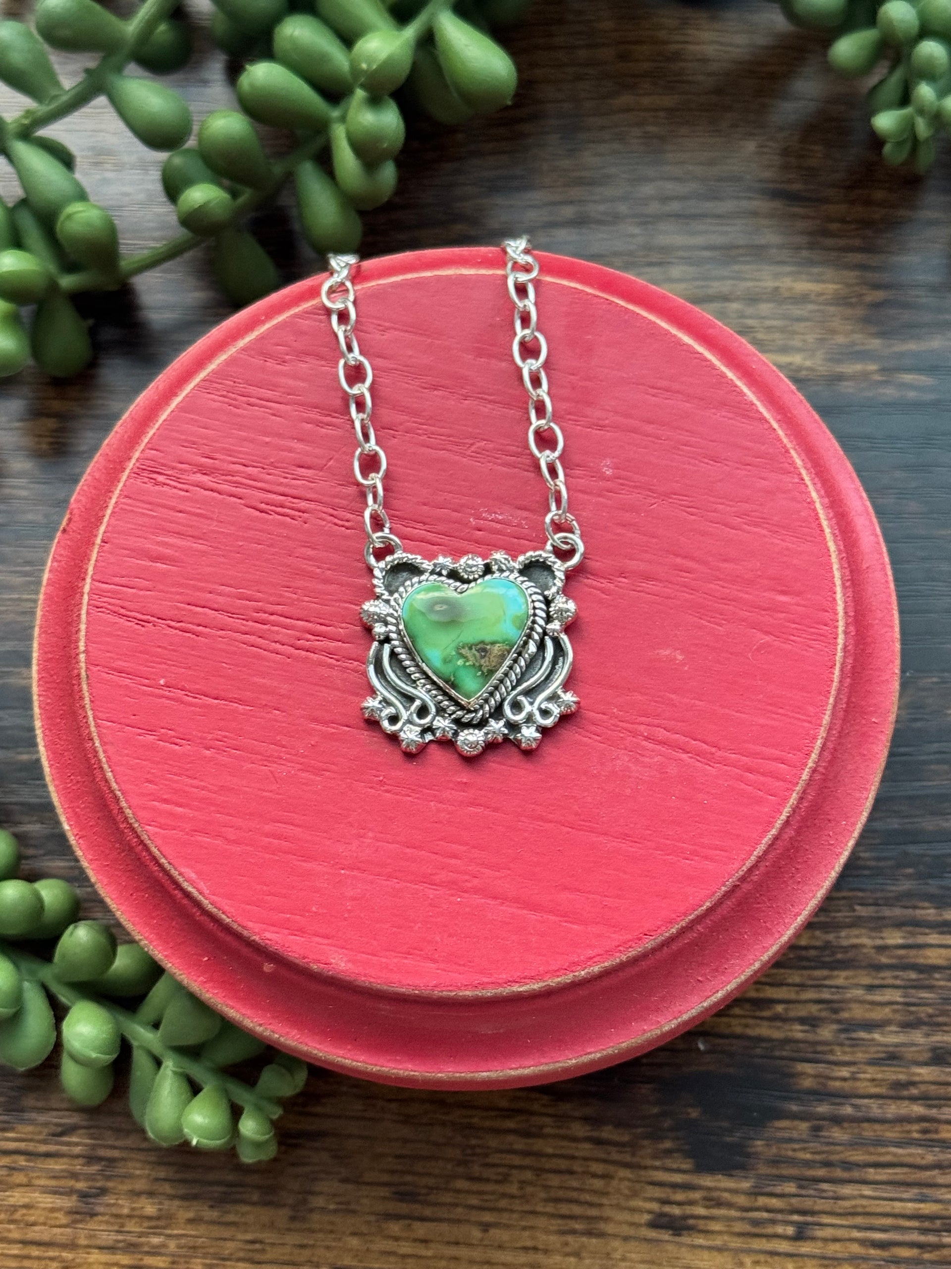 Southwest Made Sonoran Mountain Turquoise & Sterling Silver Heart Necklace