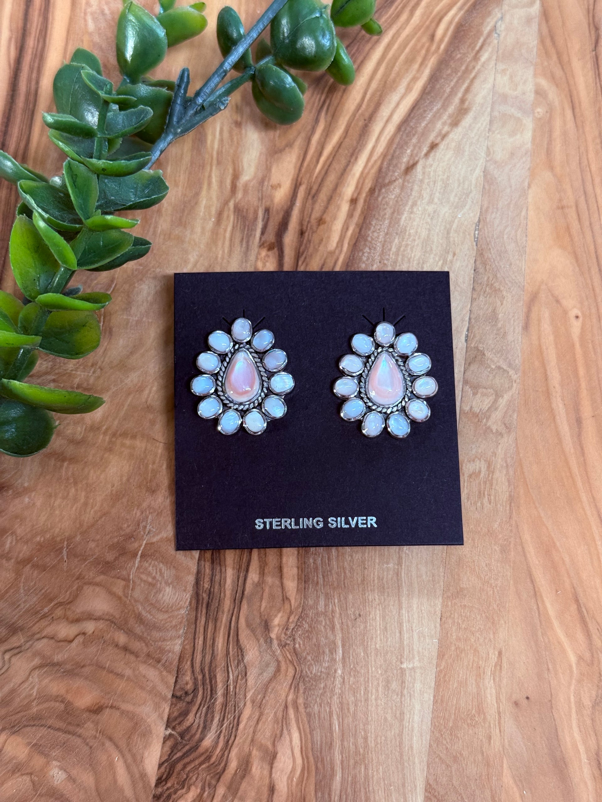 Southwest Handmade Mother Of Pearl & Sterling Silver Post Earrings