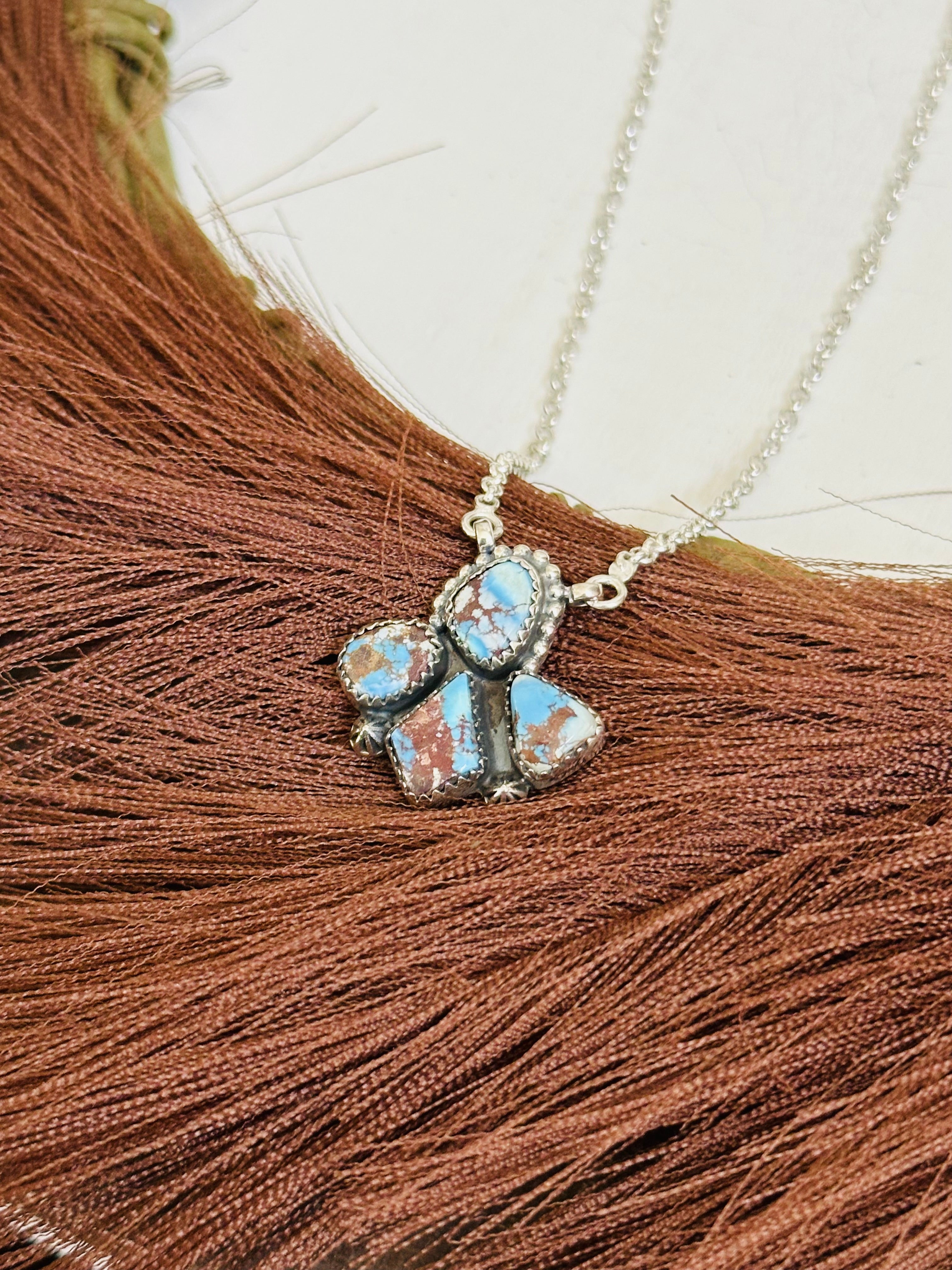 TTD “Blossom” Golden Hills Turquoise & Sterling Silver Cluster Necklace