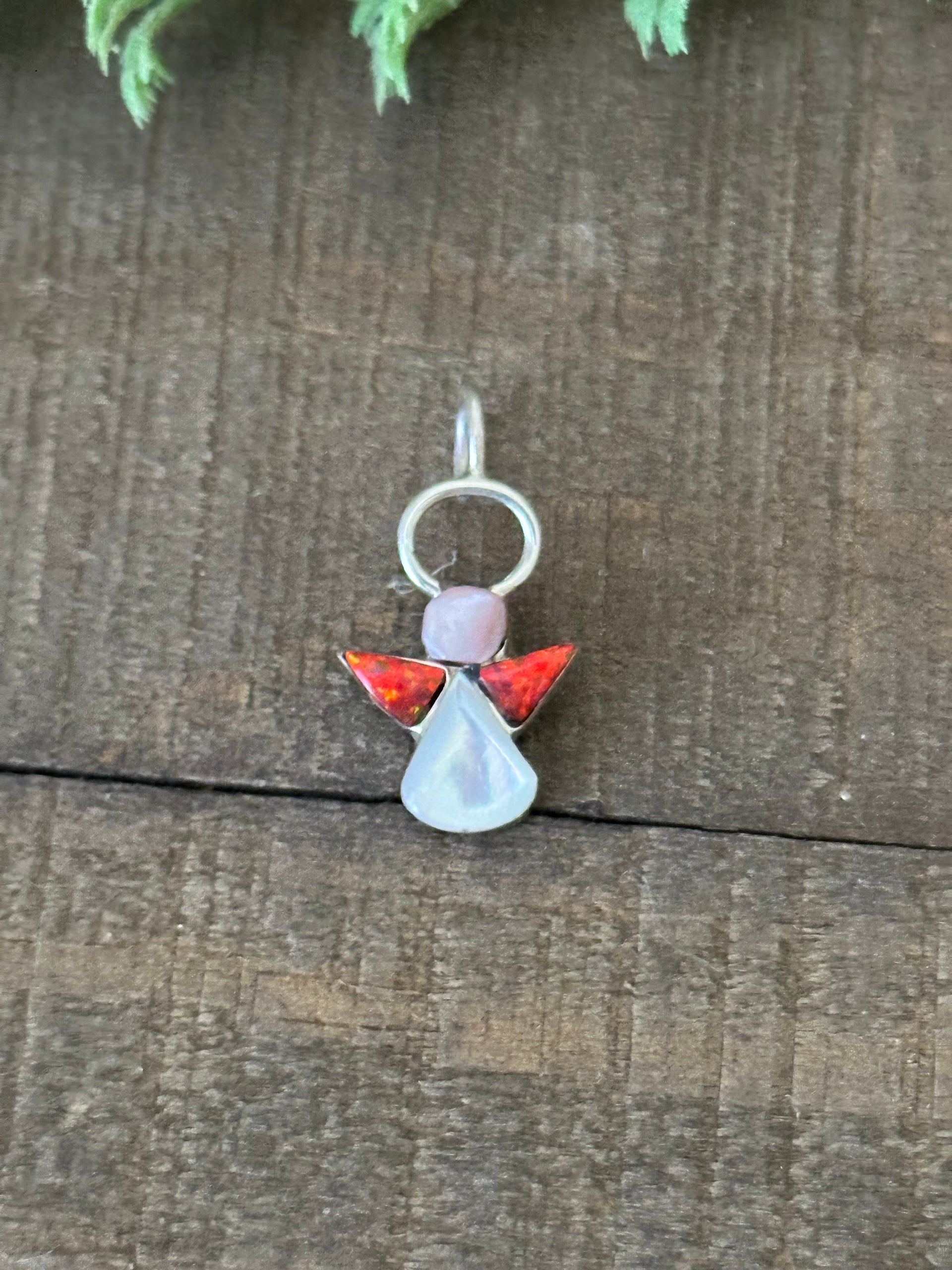 Navajo Made Multi Stone & Sterling Silver Inlay Angel Pendant