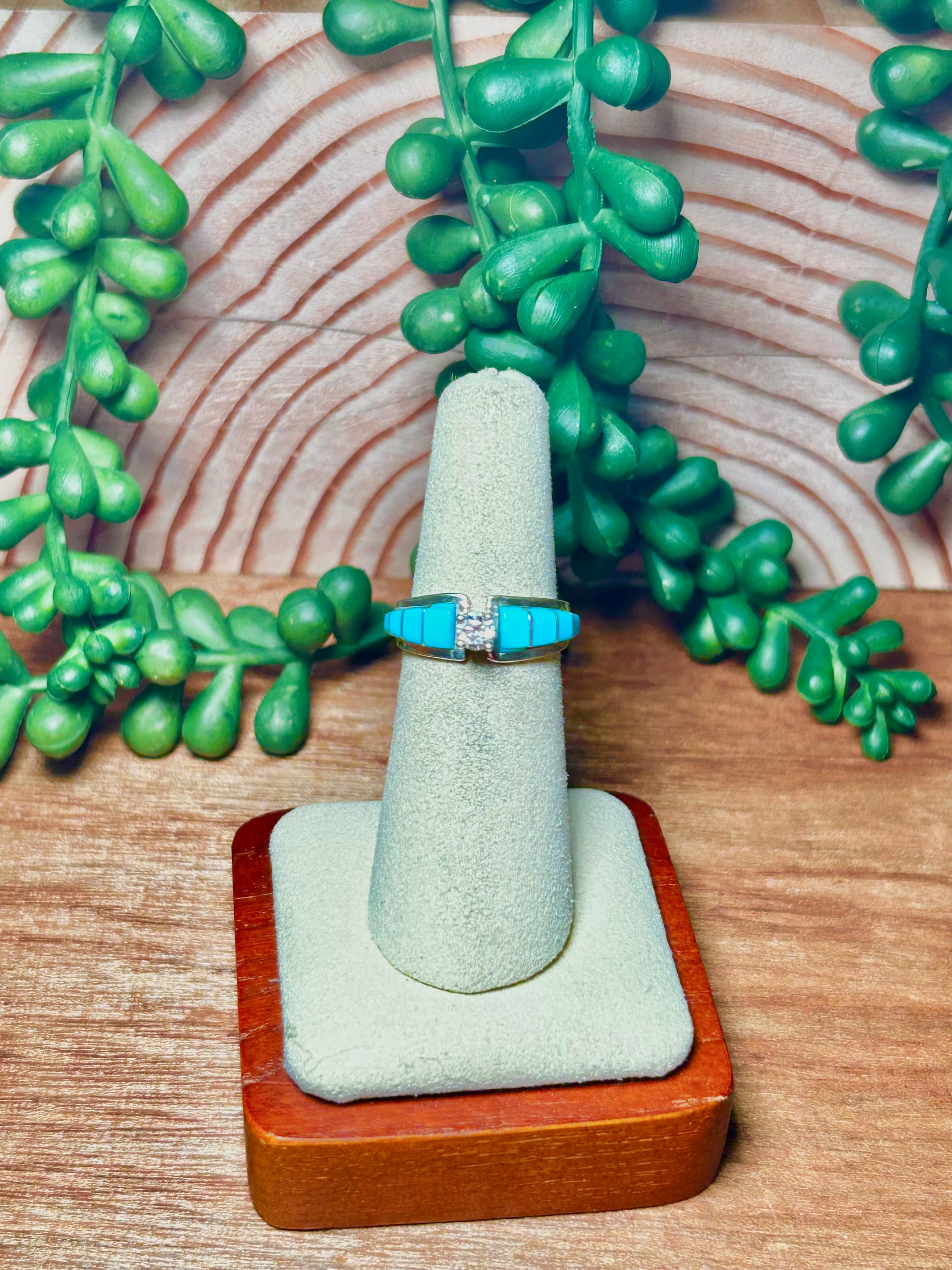 Zunni Made Kingman Turquoise & Sterling Silver Cubic Circunia Ring Size 6