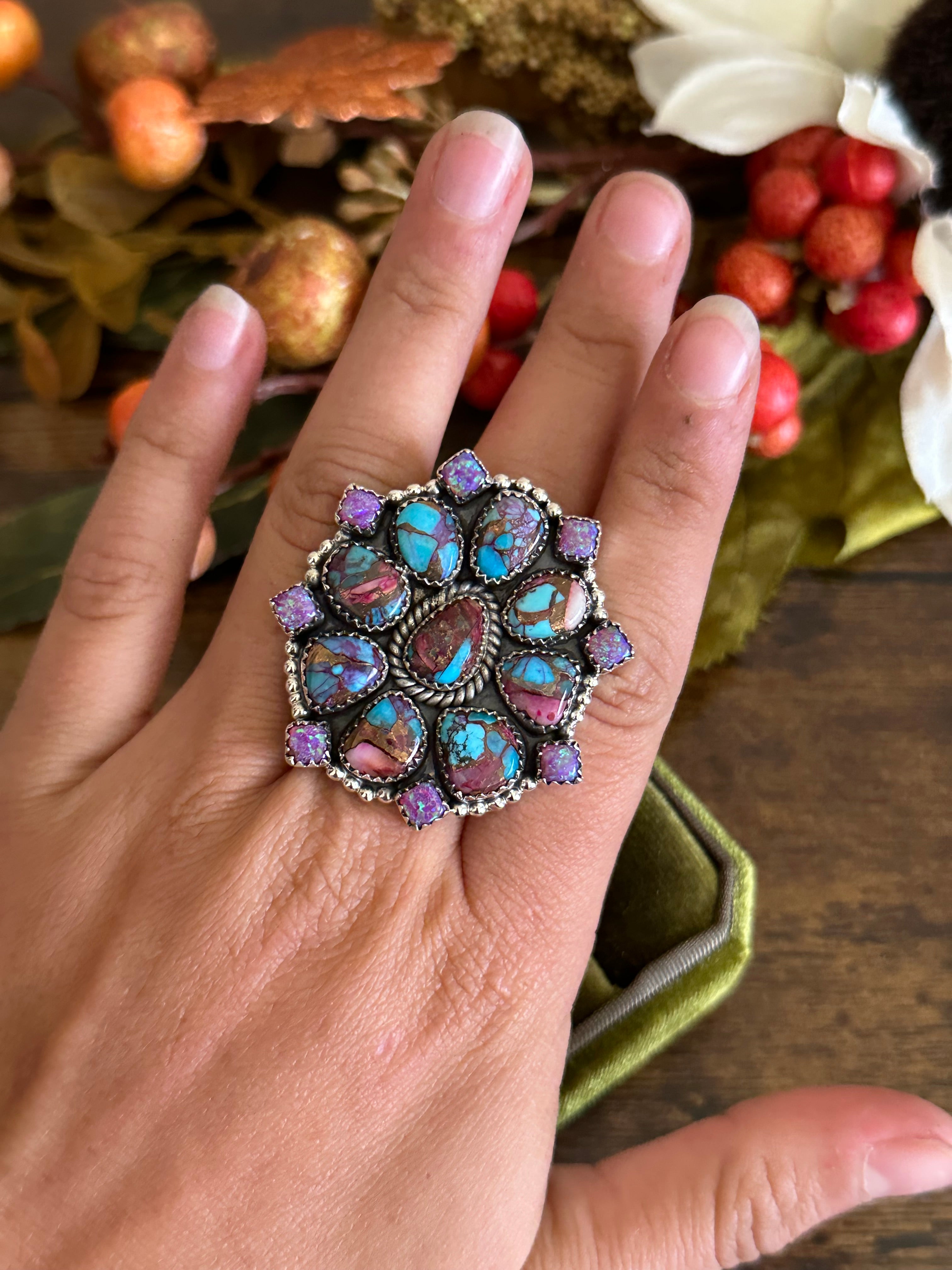 Southwest Handmade Multi Stone & Sterling Silver Adjustable Ring