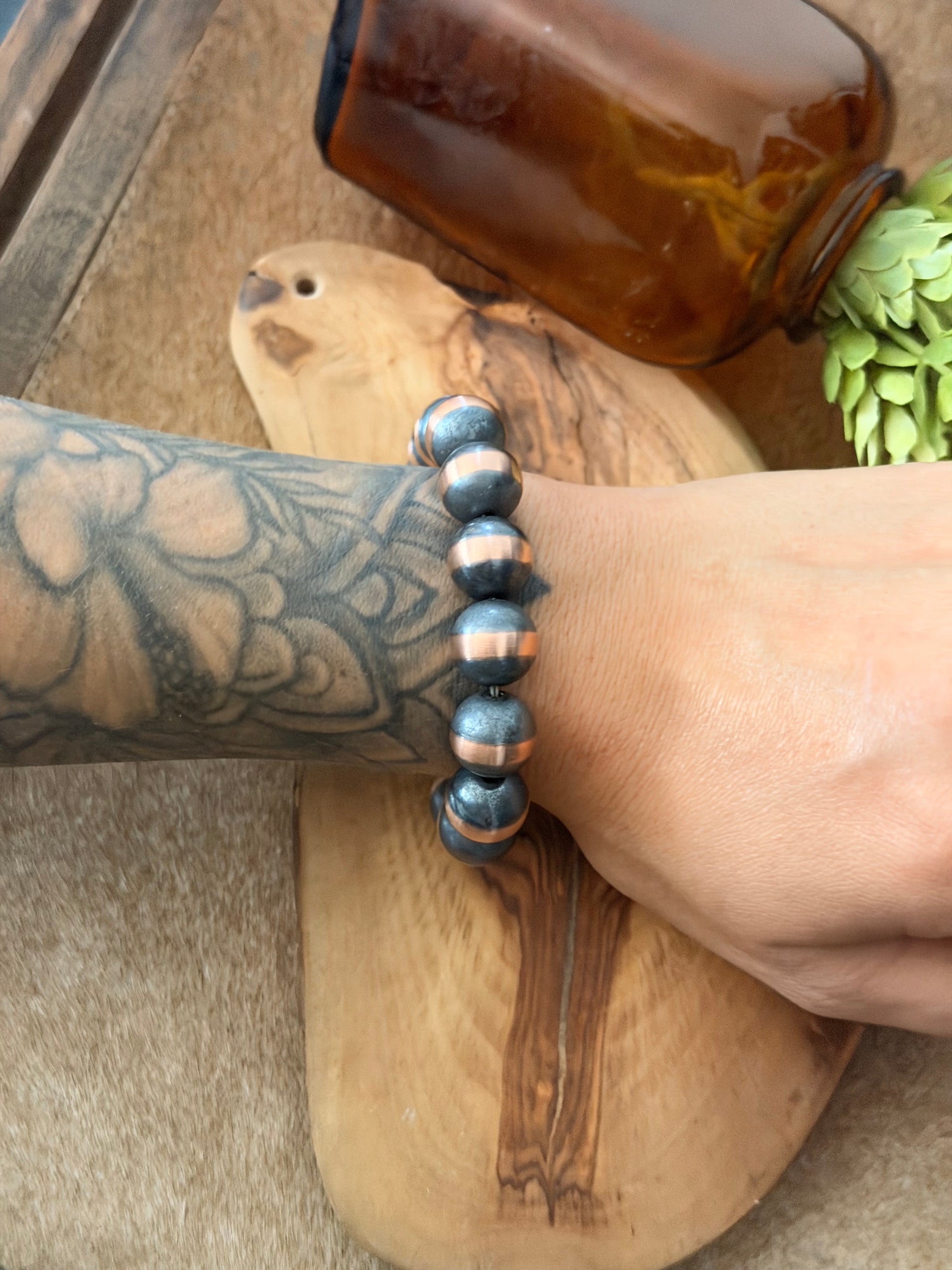 Navajo Strung Copper Pearls 12 MM Beaded Bracelet
