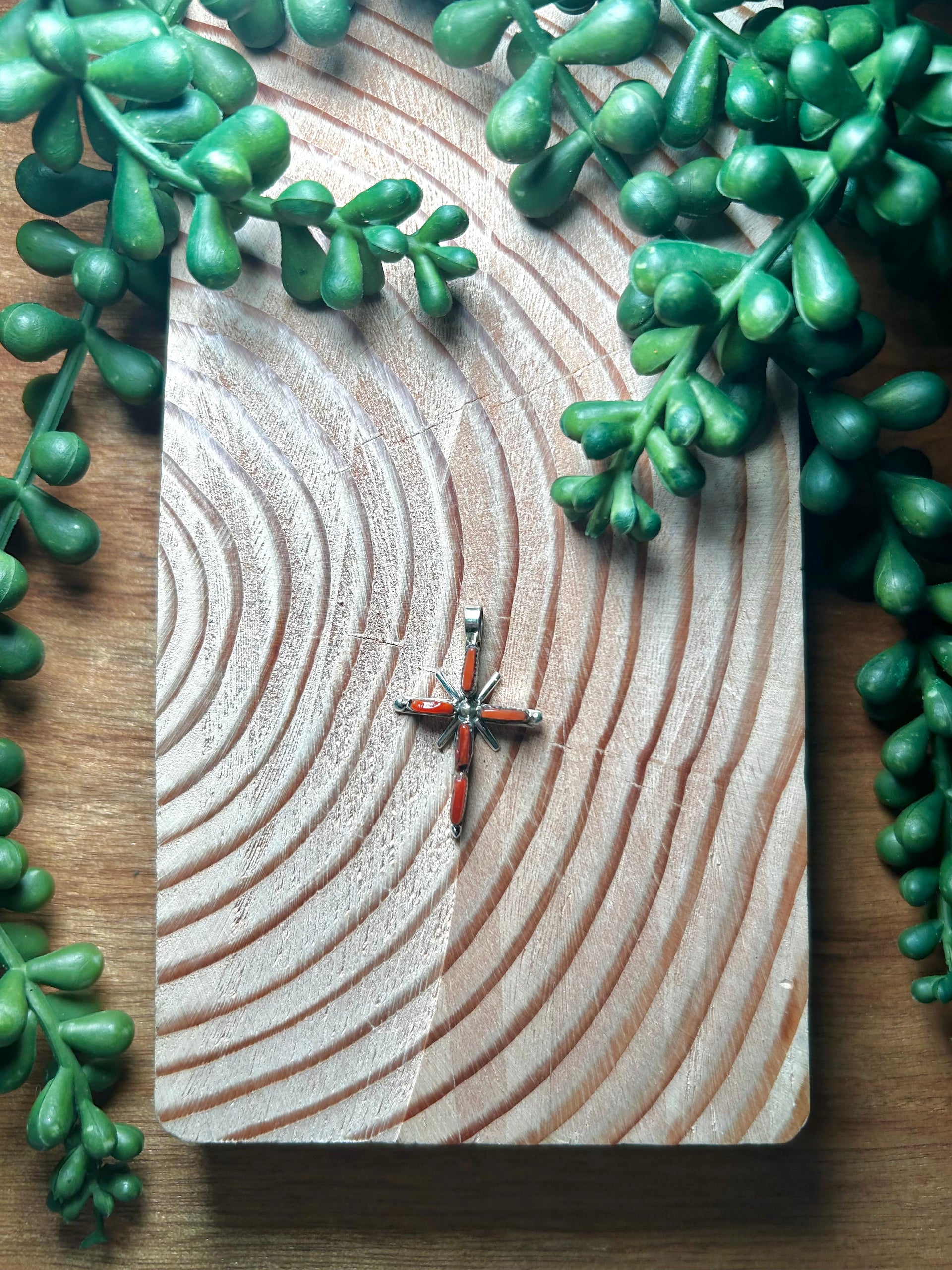 Zuni Made Coral & Sterling Silver Pendant