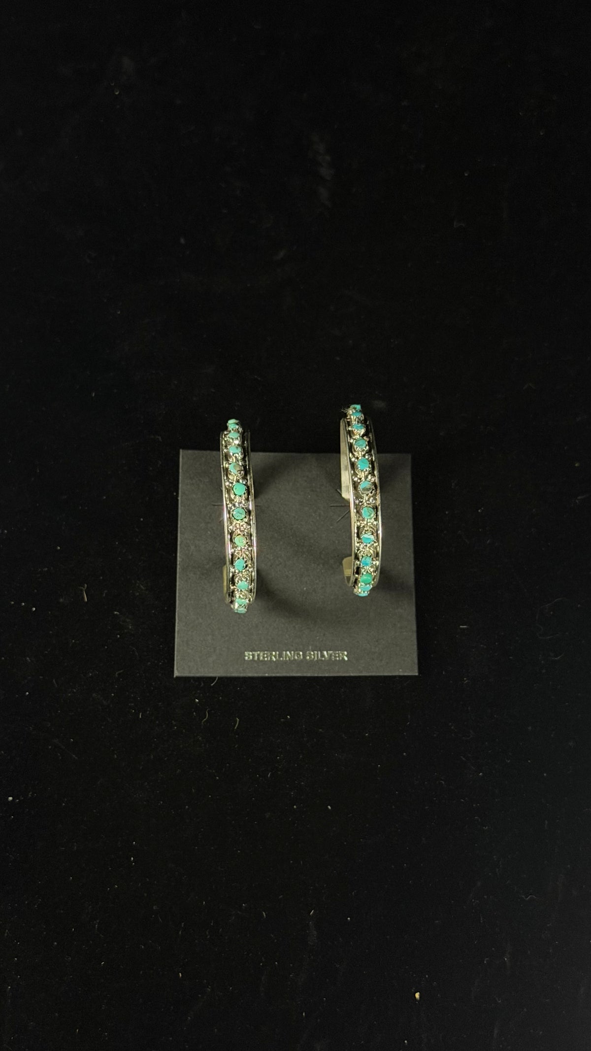 Zuni Made Kingman Turquoise & Sterling Silver Post Dangle Hoop Earrings
