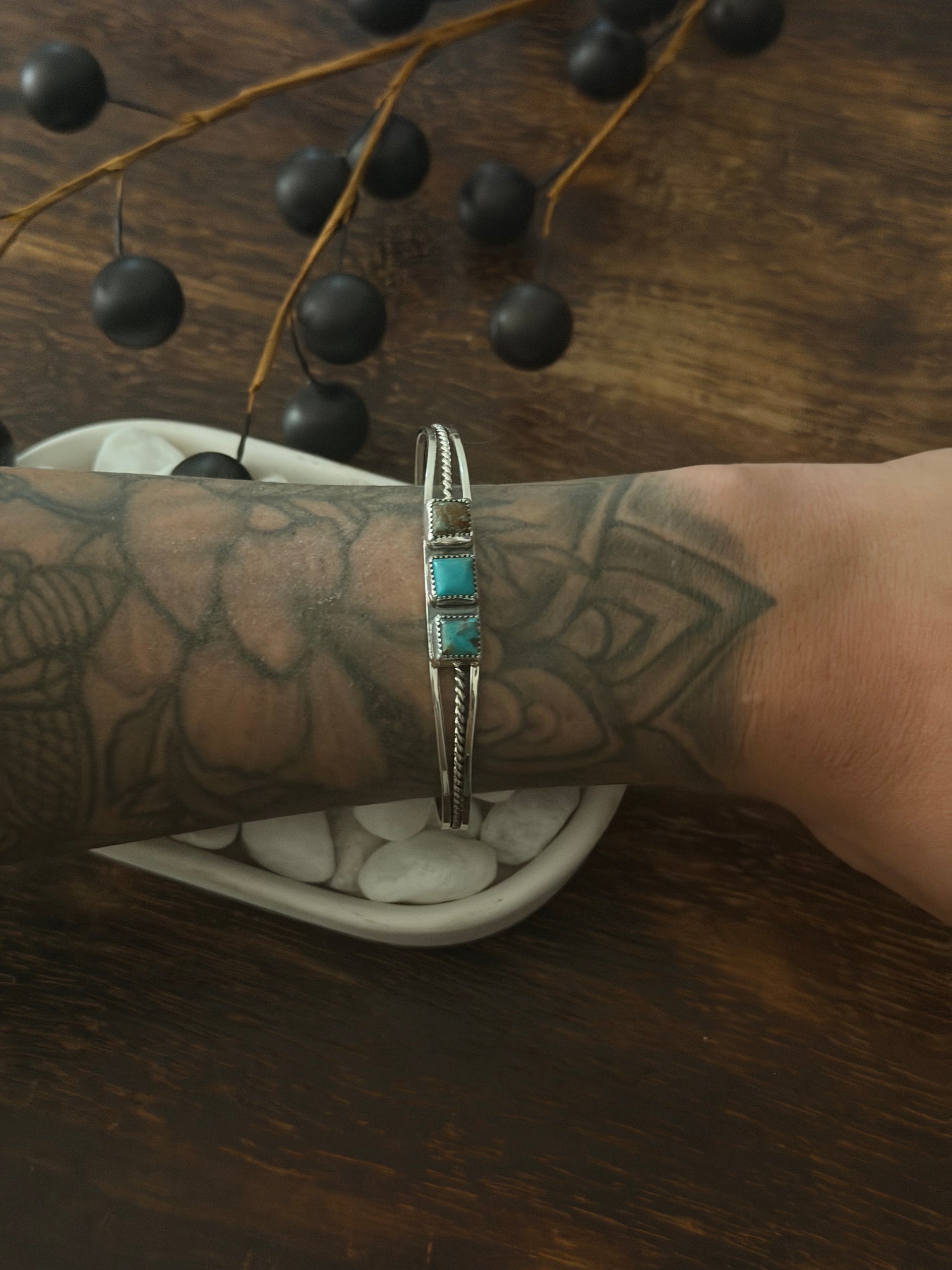 Navajo Made Kingman Turquoise & Sterling Silver Cuff Bracelet