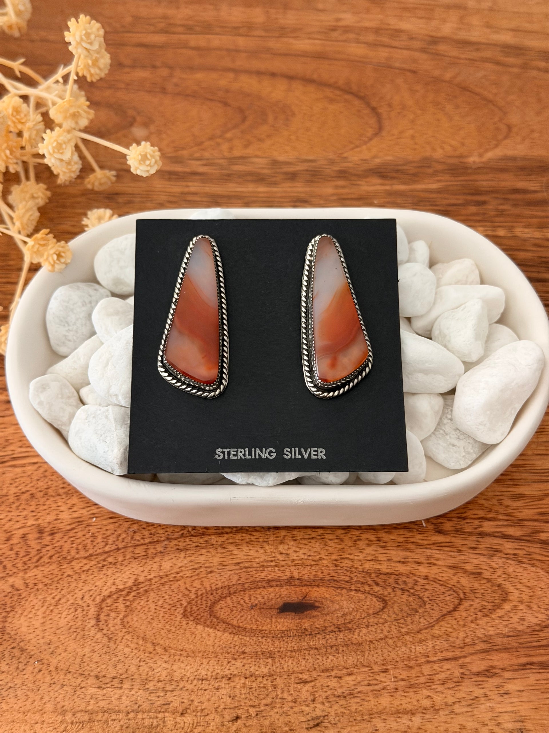 Navajo Made Ocean Jasper & Sterling Silver Post Dangle Earrings