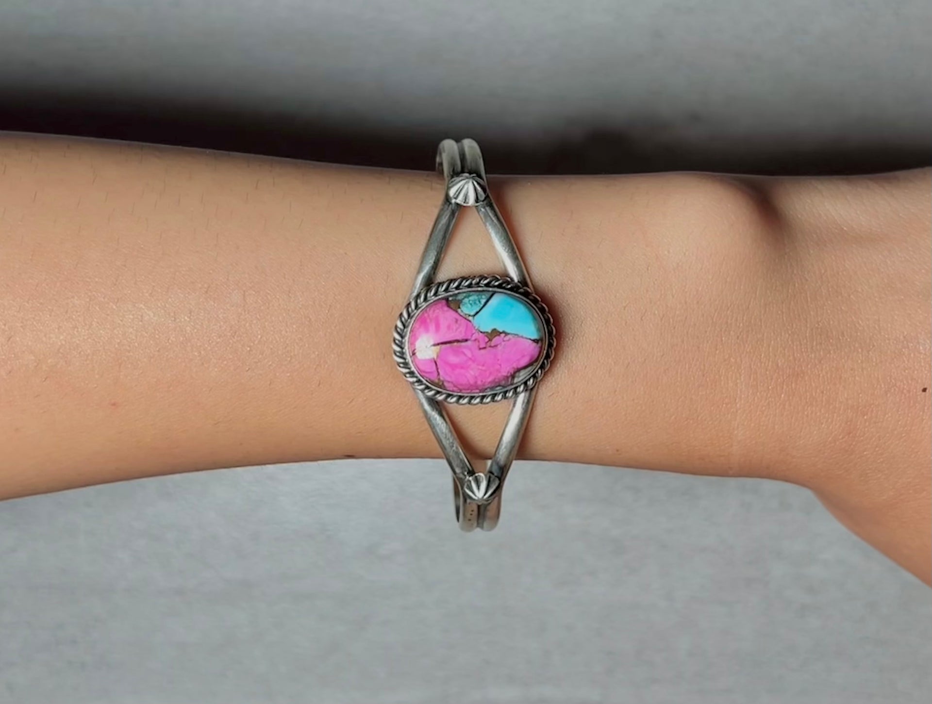 Donovan Skeets Cotton Candy Dahlia & Sterling Silver Cuff Bracelet