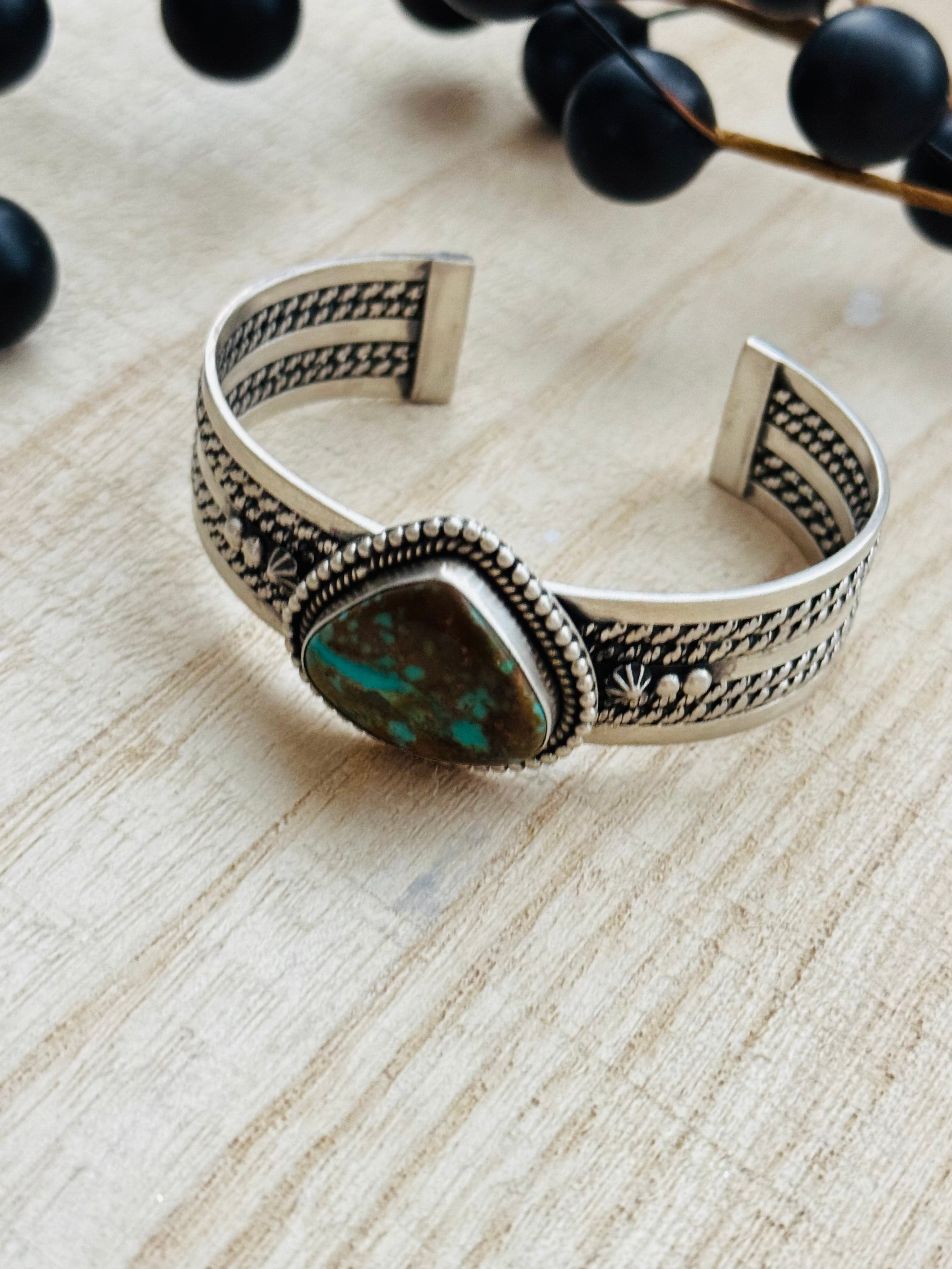 Southwest Made Kingman Turquoise & Sterling Silver Cuff Bracelet