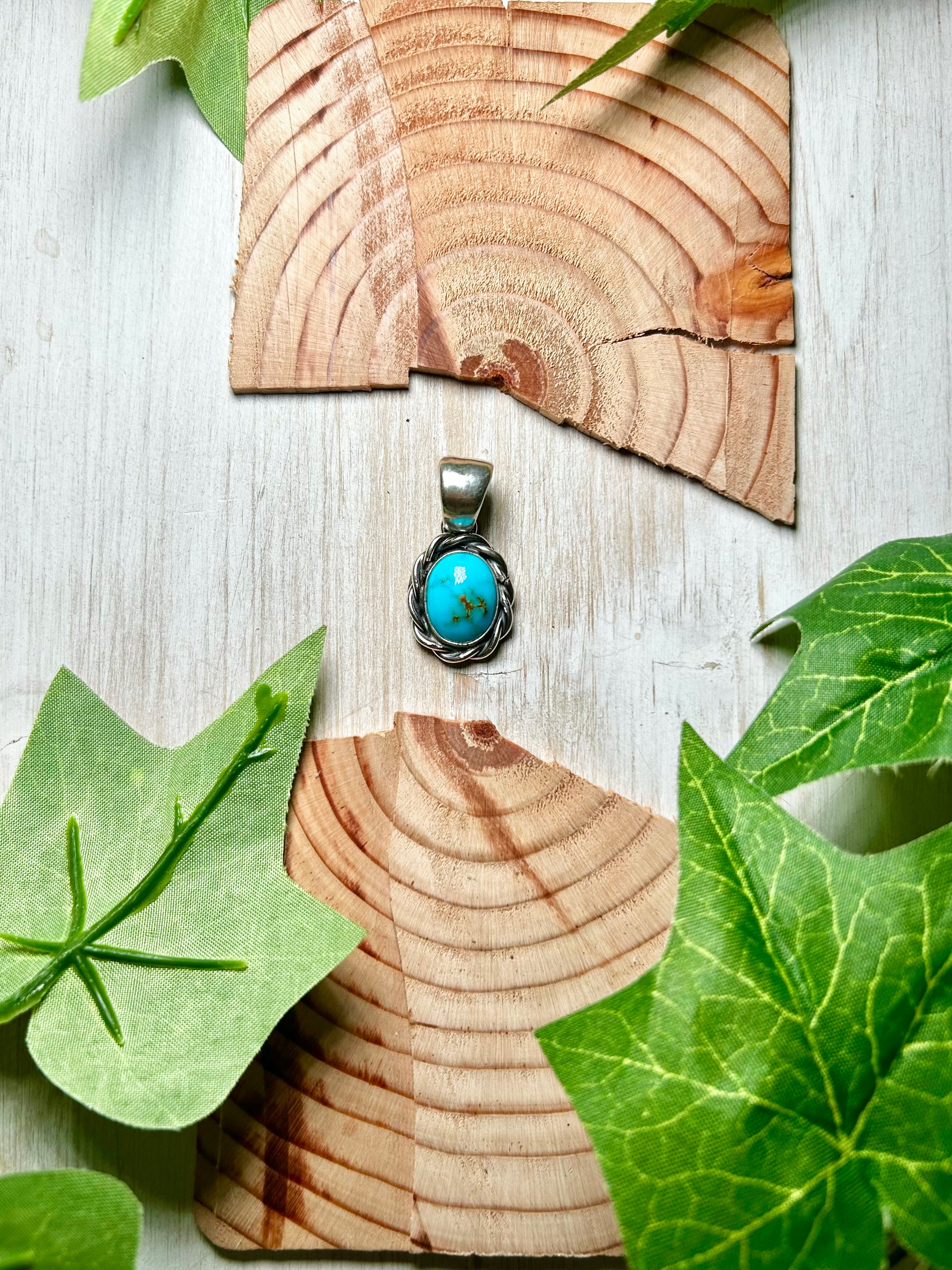 Navajo Made Kingman Turquoise & Sterling Silver Pendant