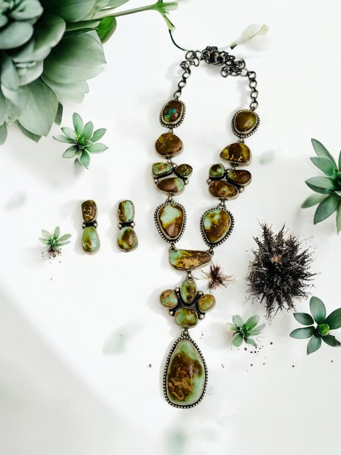 Darrin Livingston Natural Royston Turquoise & Sterling Silver Cluster Necklace Set