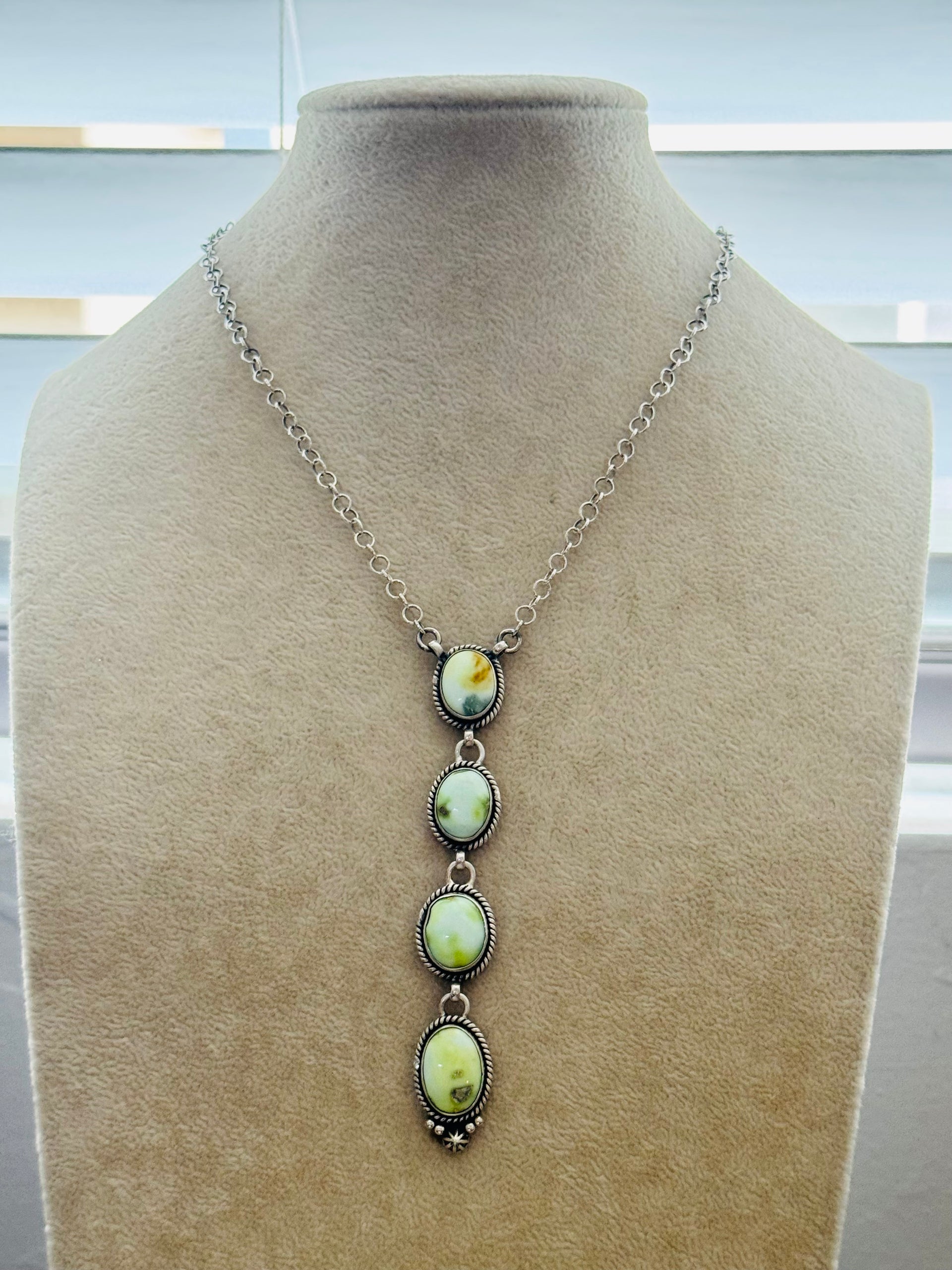 Southwest Handmade Palomino Variscite & Sterling Silver Necklace