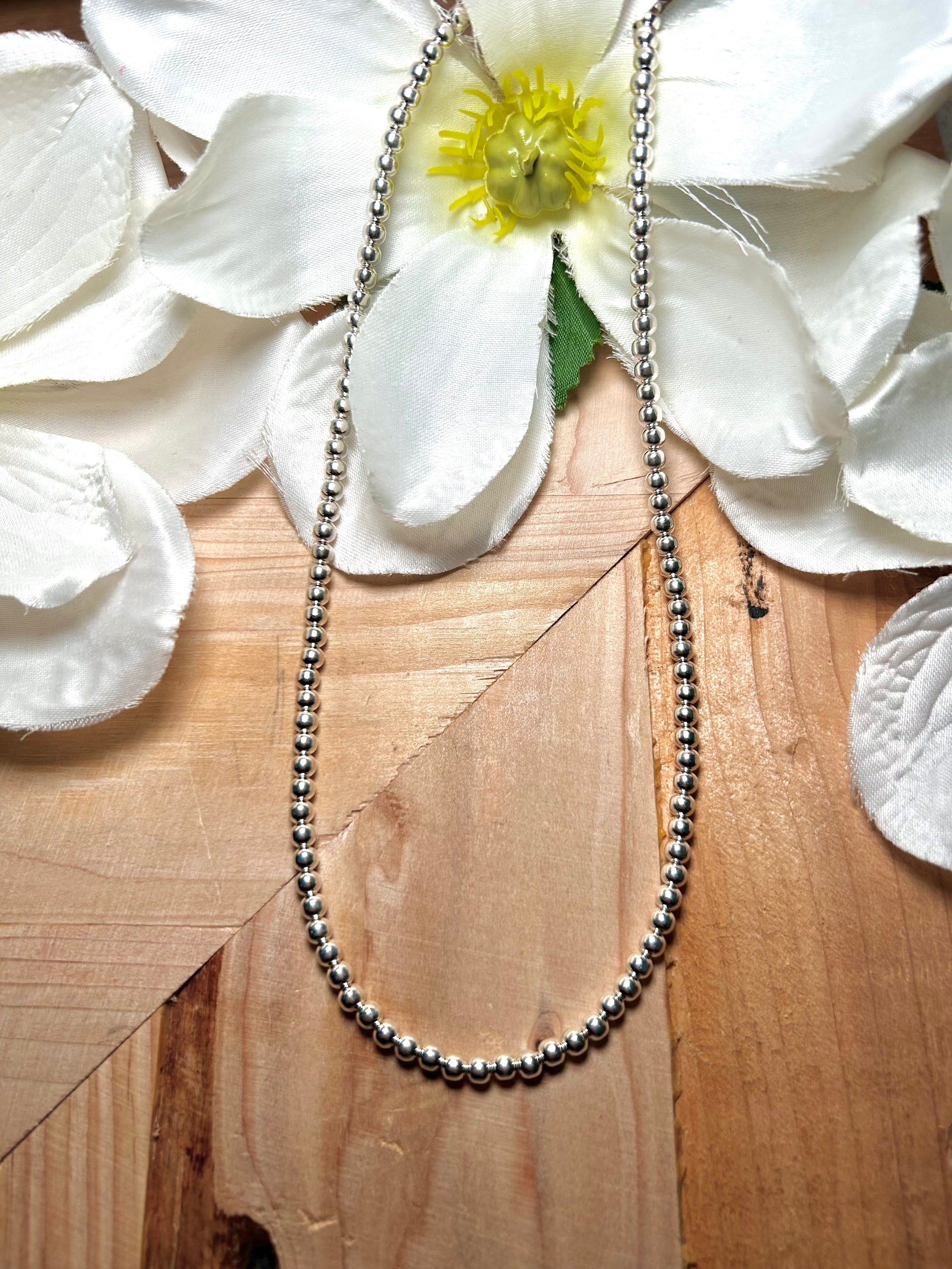 Navajo Made Strung 4 MM Sterling Silver Necklace