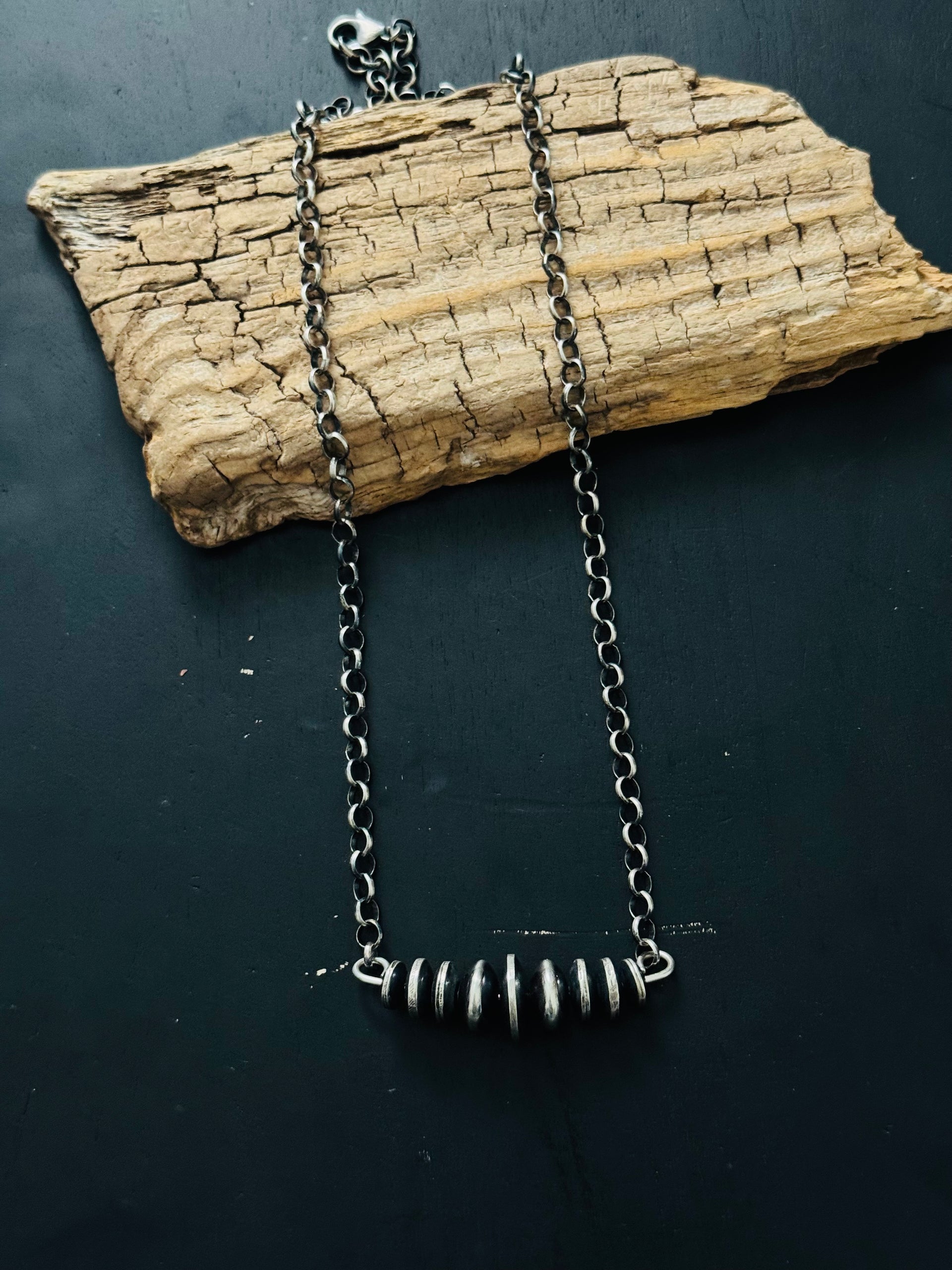 Navajo Strung Graduated Sterling Silver Pearls Beaded Necklace