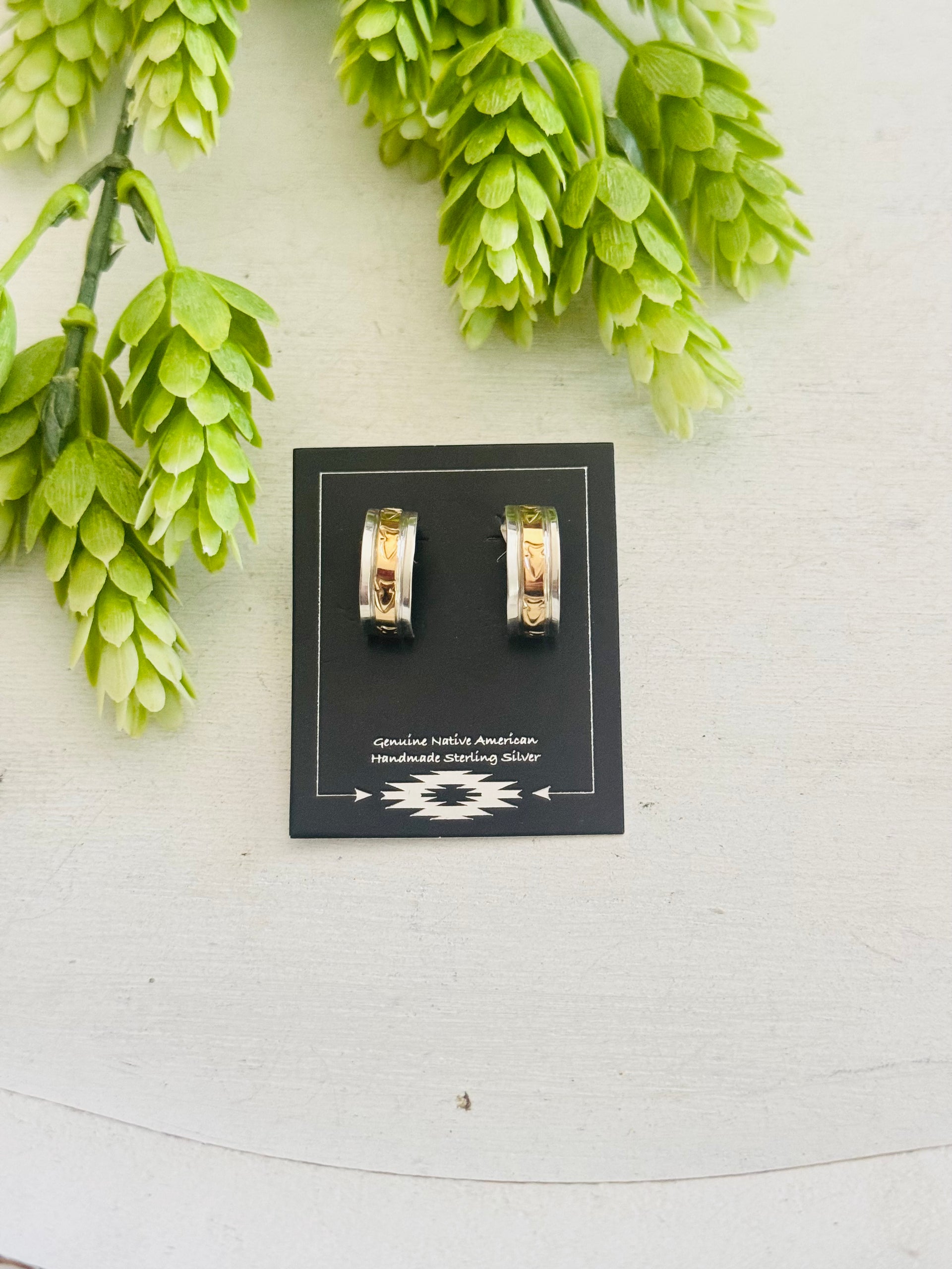 Navajo Made 14K Gold Fill & Sterling Silver Post Hoop Earrings