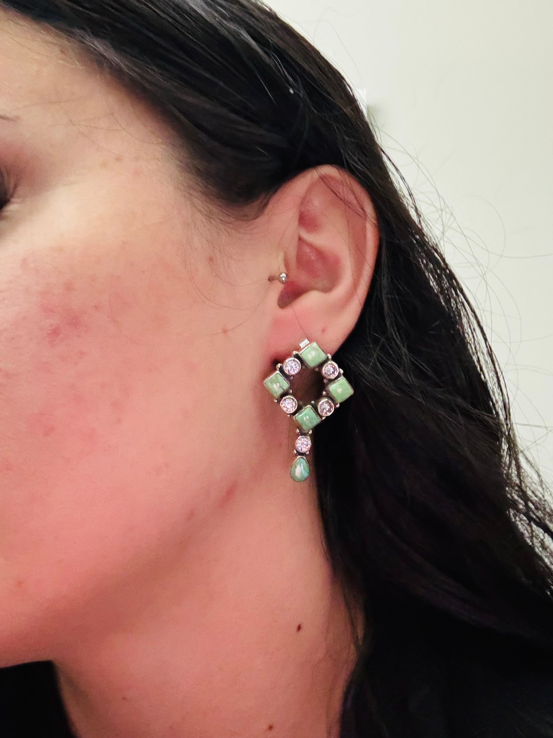 Southwest Handmade Multi Stone & Sterling Silver Post Dangle Earrings