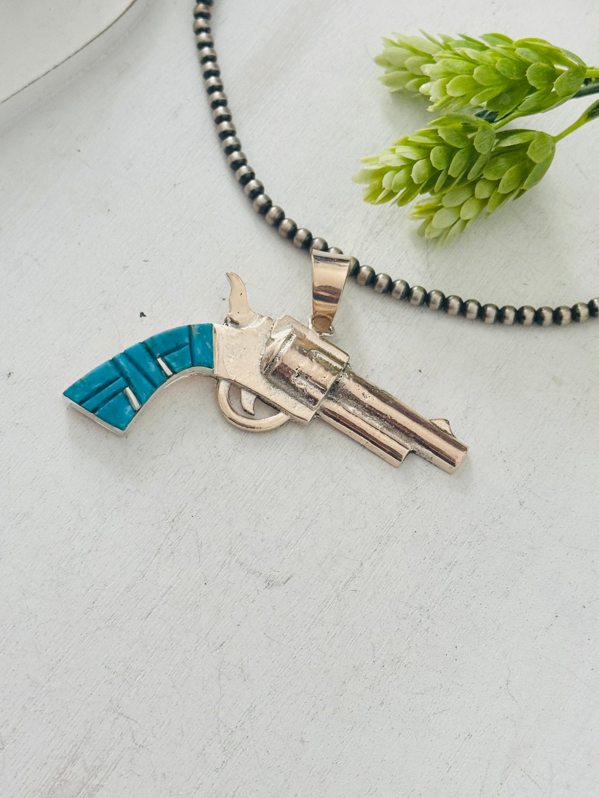 Bobby Mannelito Multi Stone & Sterling Silver Pistol Pendant