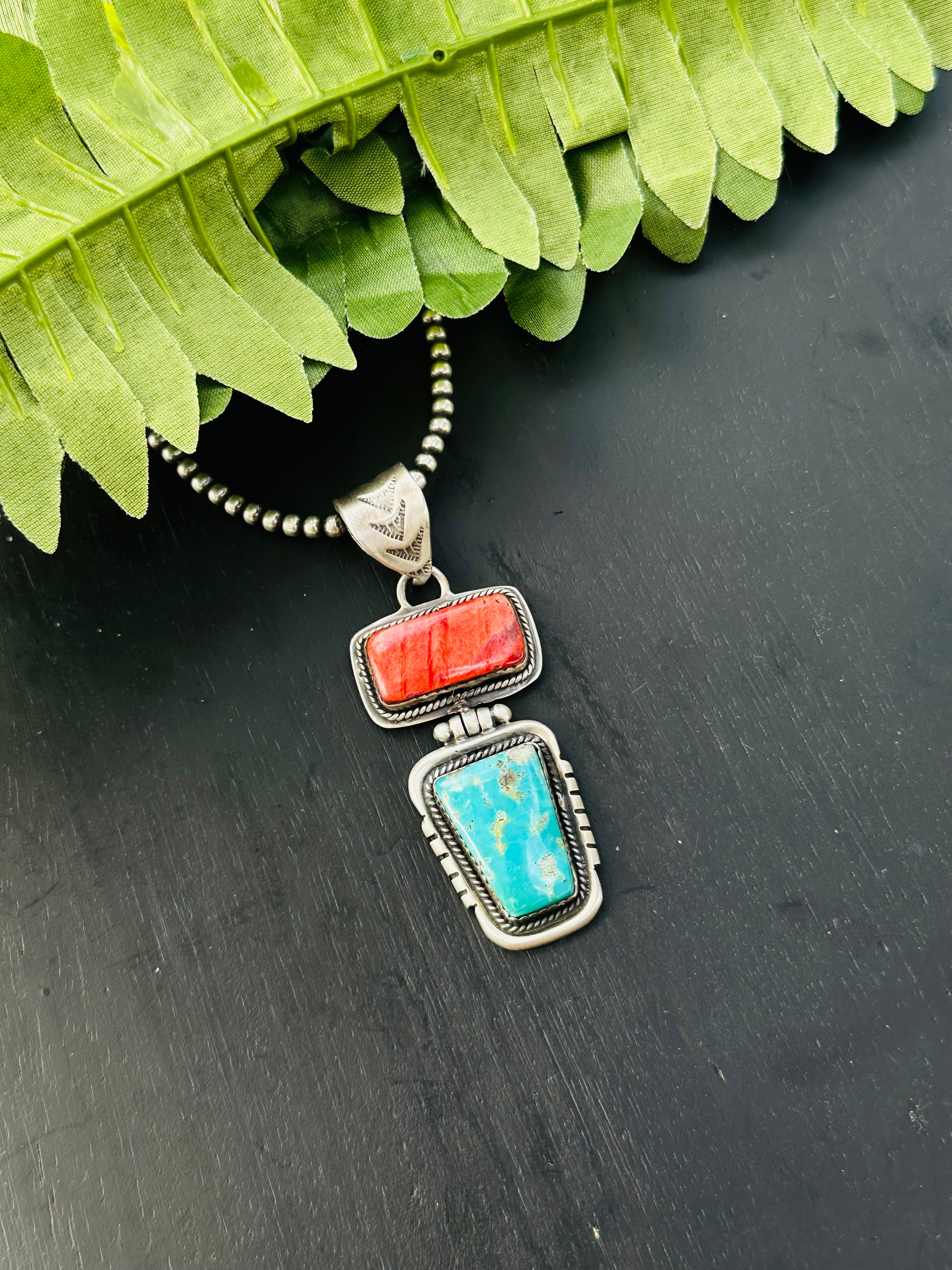 Navajo Made Multi Stone & Sterling Silver Pendant