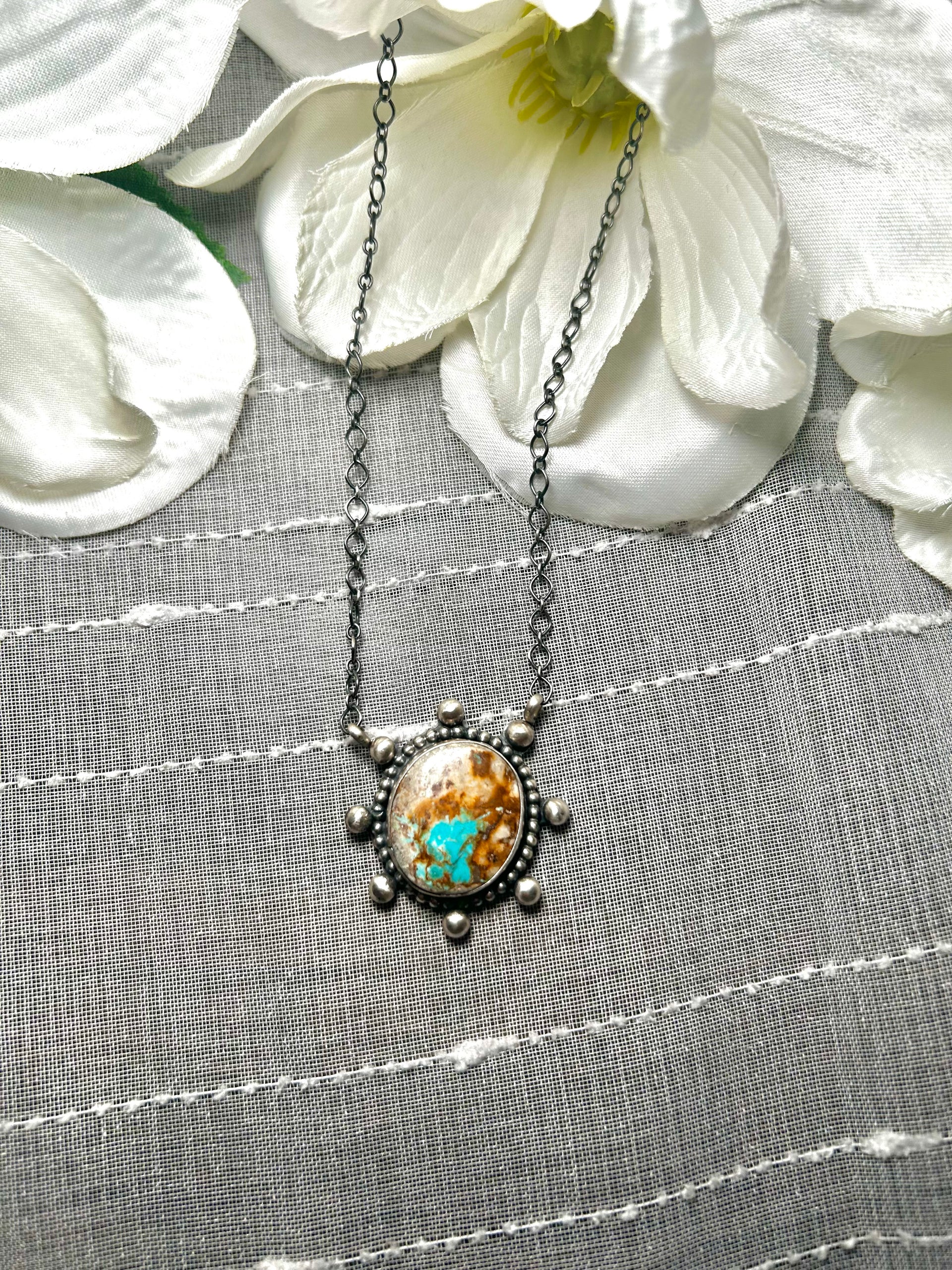 Navajo Made Natural Royston Turquoise & Sterling Silver Necklace