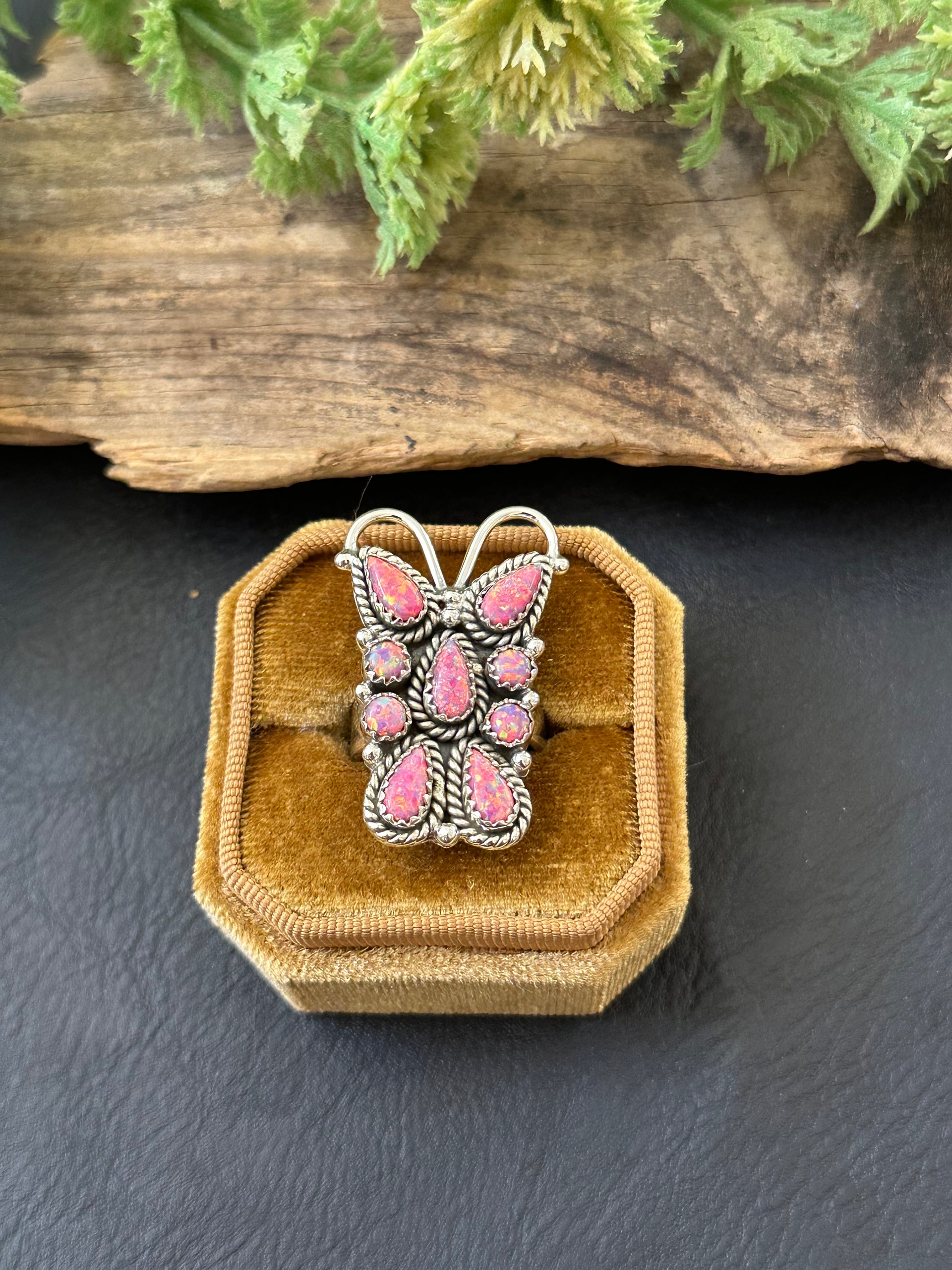 TTD “K’aalógii” Pink Opal & Sterling Silver Adjustable Cluster Ring