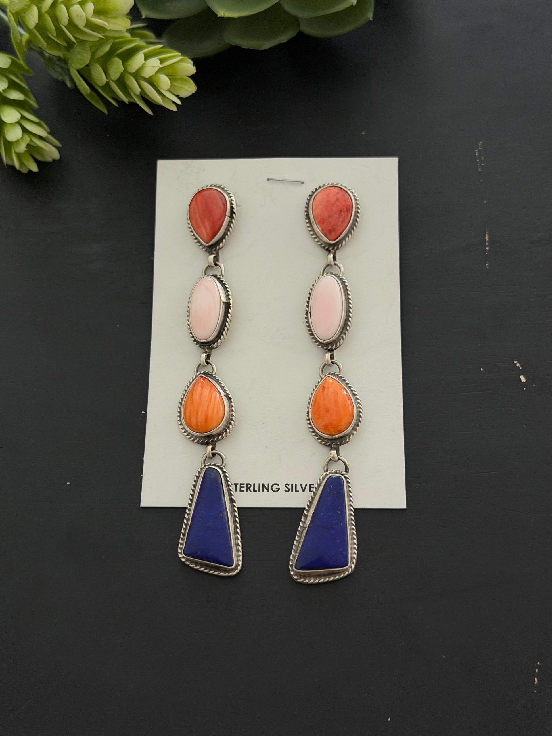 Marcella James Multi Stone & Sterling Silver Post Dangle Earrings