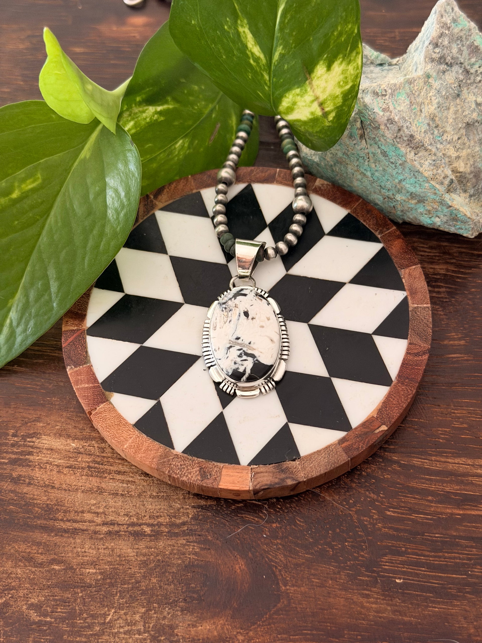 Navajo Made White Buffalo & Sterling Silver Pendant