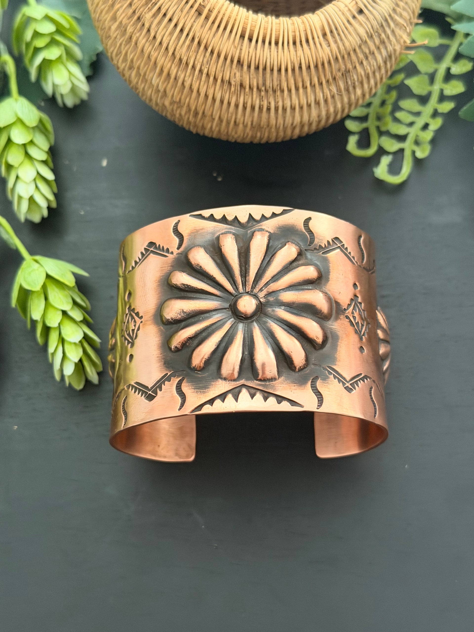 Elvira Bill Copper Stamped Concho Cuff Bracelet